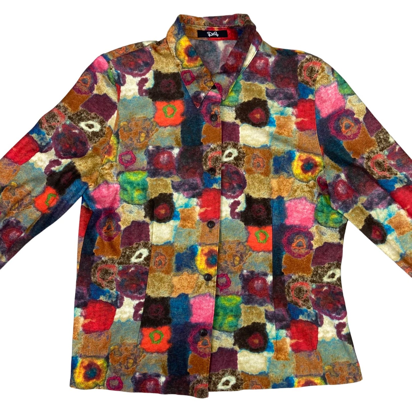 Vintage 80s 90s Multicoloured DoLee Abstract Patterned Button Up Blouse Shirt M