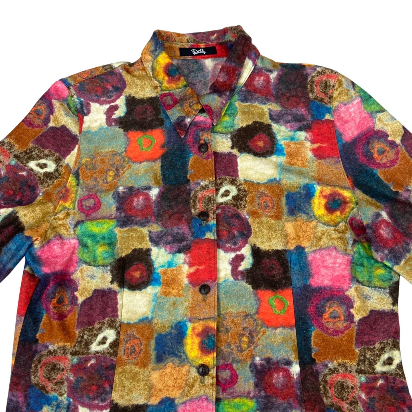 Vintage 80s 90s Multicoloured DoLee Abstract Patterned Button Up Blouse Shirt M