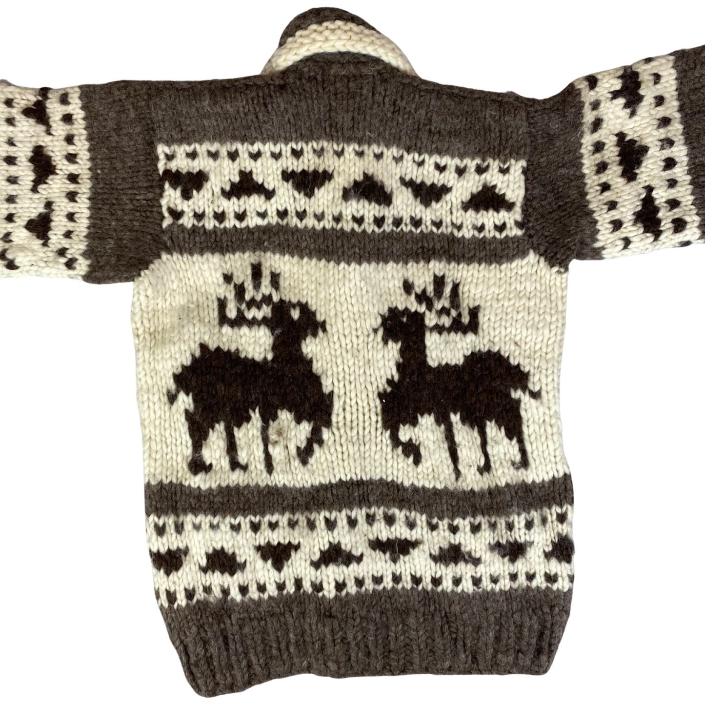 VTG NATIVE CANADIAN COWICHAN INDIAN HAND KNIT CARDIGAN ROCKABILLY HOT ROD S 38”