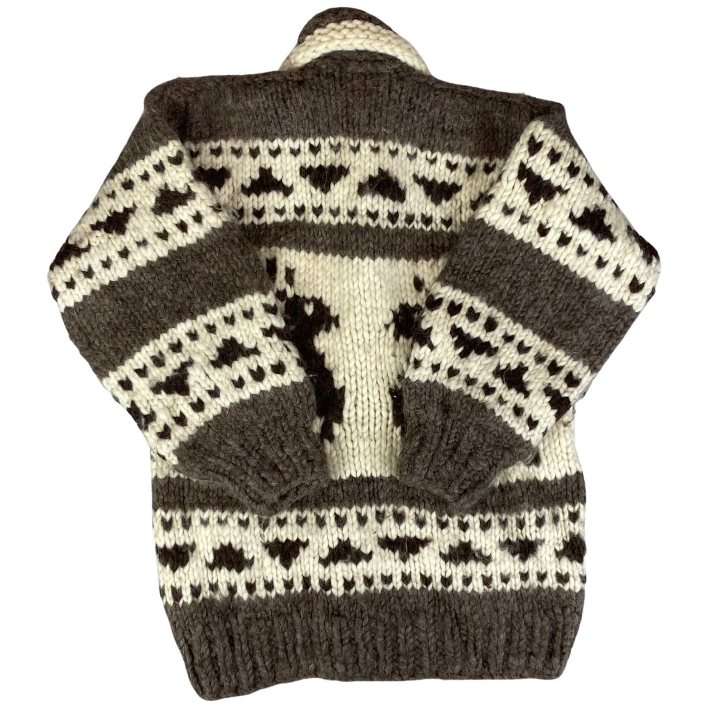 VTG NATIVE CANADIAN COWICHAN INDIAN HAND KNIT CARDIGAN ROCKABILLY HOT ROD S 38”