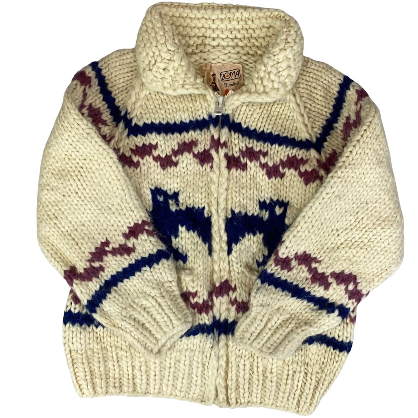 VTG KIDS CHILD NATIVE CANADIAN COWICHAN INDIAN HAND KNIT CARDIGAN ROCKABILLY 30’