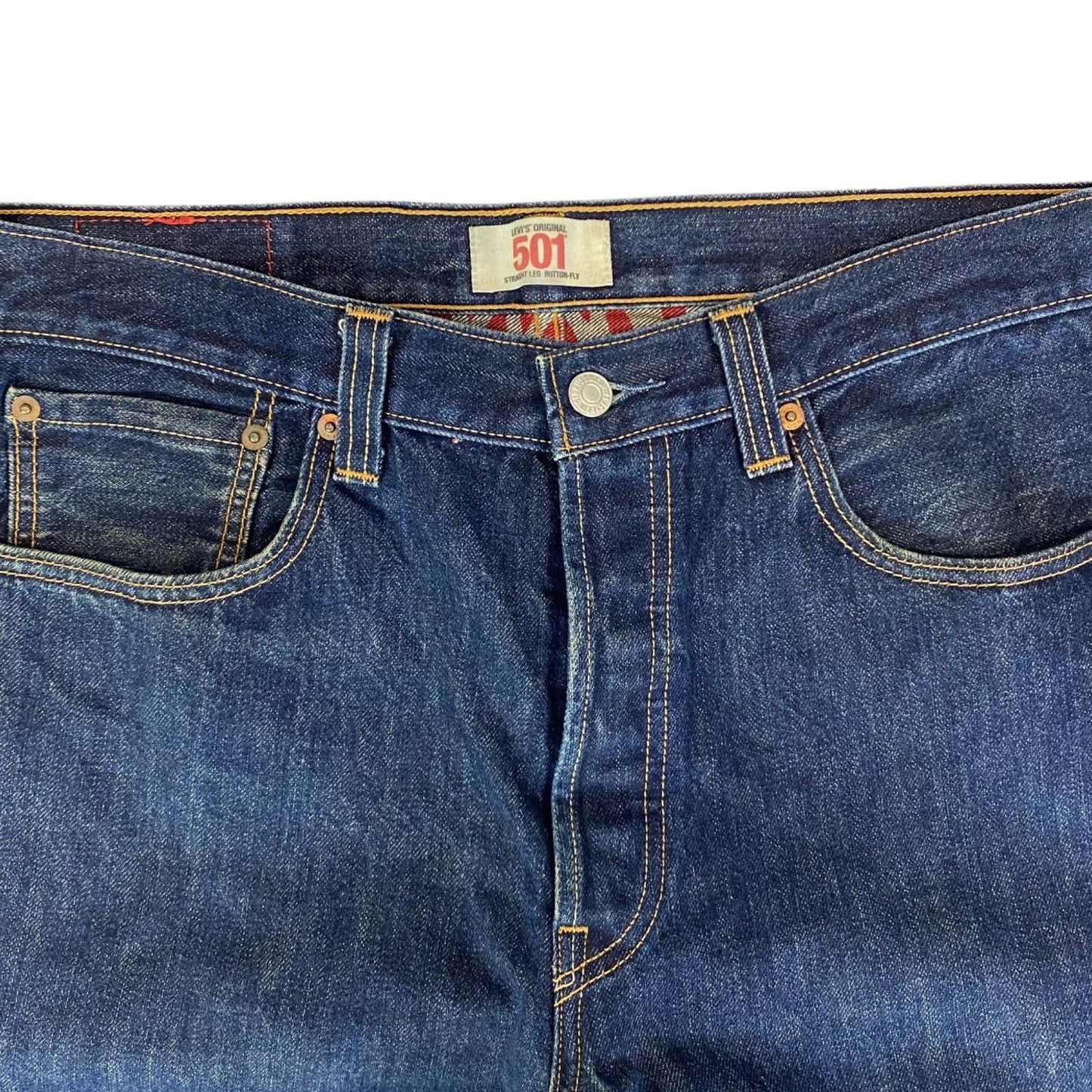 VTG LTD EDITION FACTORY LEAF SCREEN PRINTED LEVIS 501 INDIGO JEANS 34W 34L
