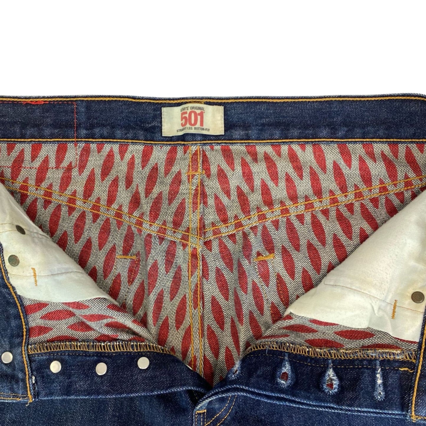 VTG LTD EDITION FACTORY LEAF SCREEN PRINTED LEVIS 501 INDIGO JEANS 34W 34L