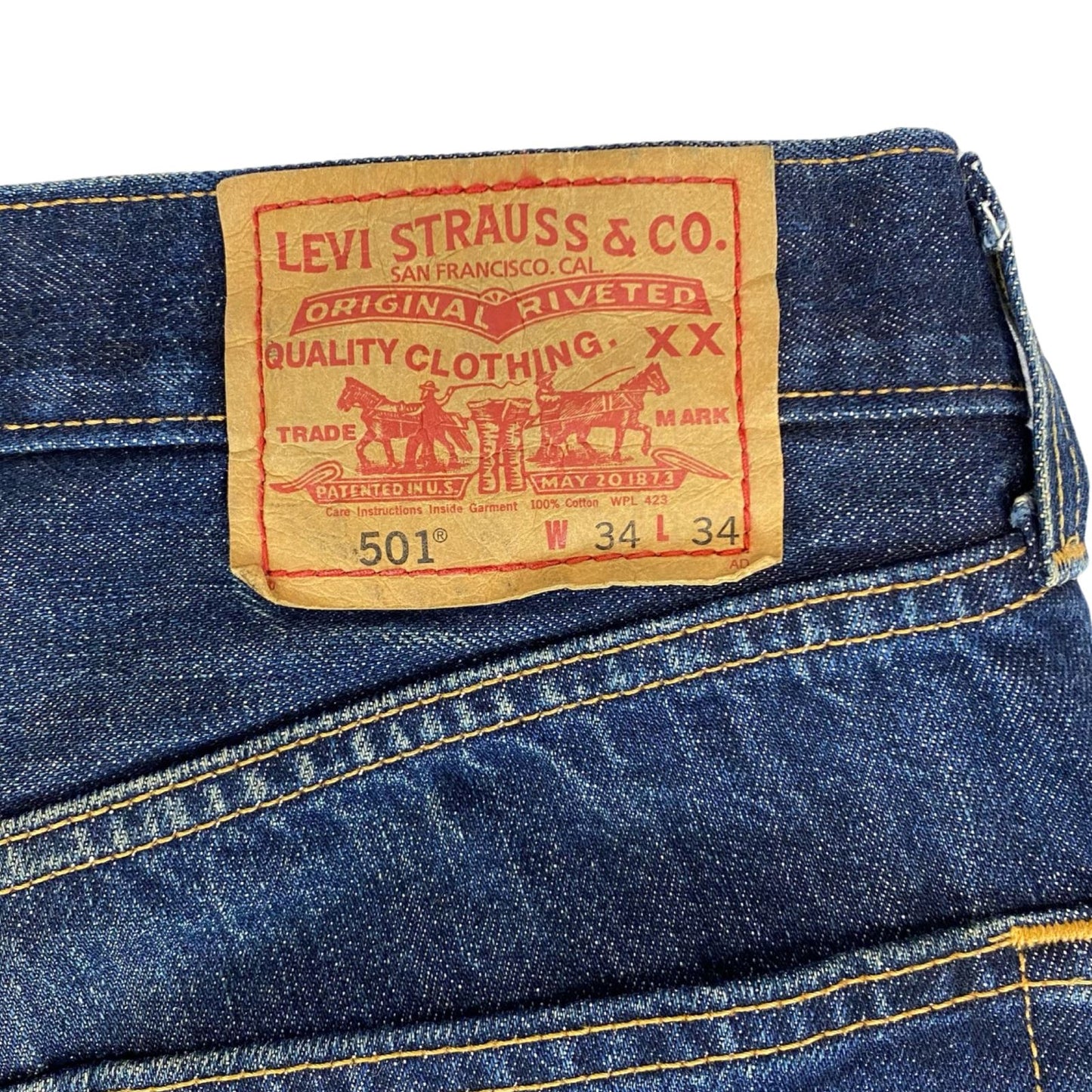 VTG LTD EDITION FACTORY LEAF SCREEN PRINTED LEVIS 501 INDIGO JEANS 34W 34L