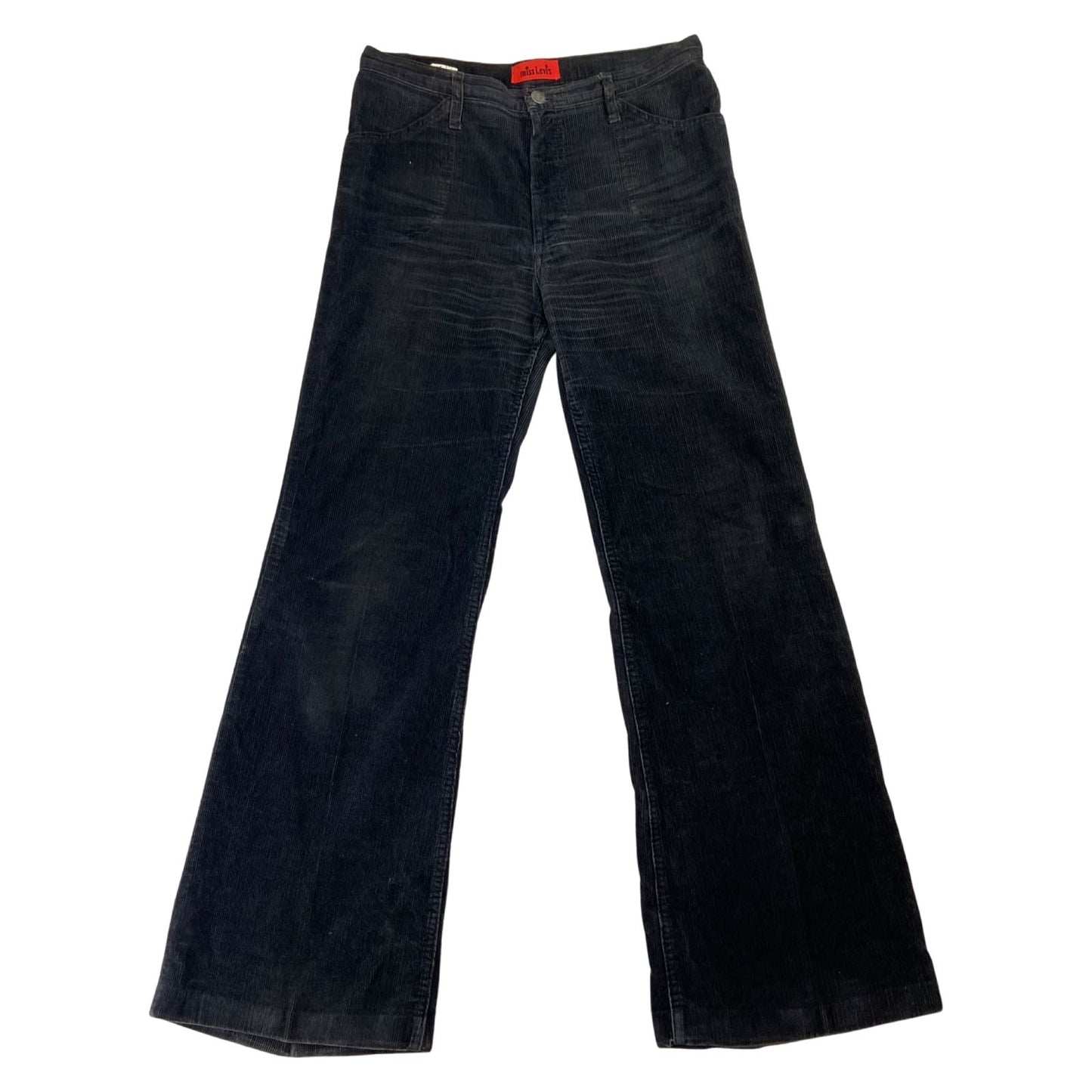 VTG 1970s BIG E MISS LEVIS LADIES CORDUROY CORDS FLARES BLACK GOLD TAB 30W 31L