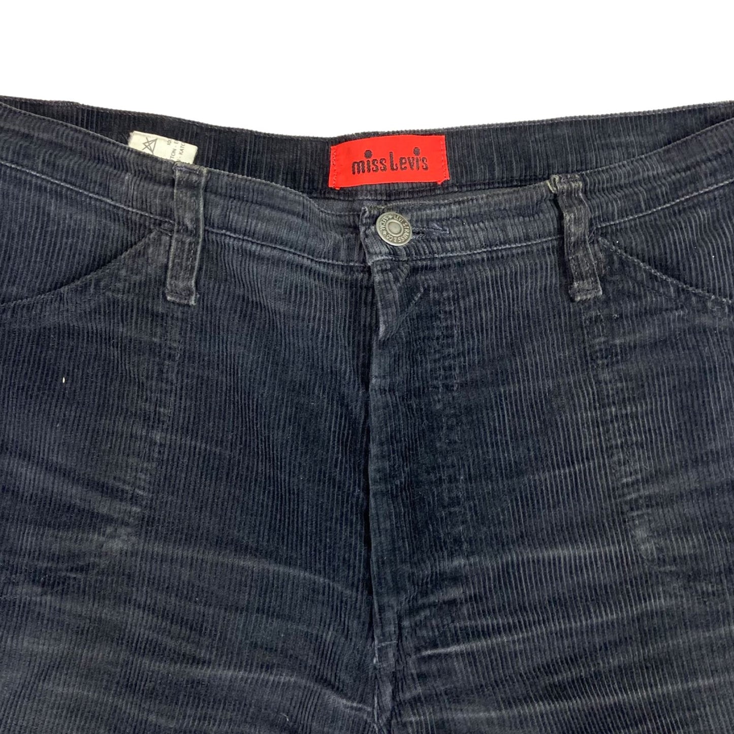 VTG 1970s BIG E MISS LEVIS LADIES CORDUROY CORDS FLARES BLACK GOLD TAB 30W 31L