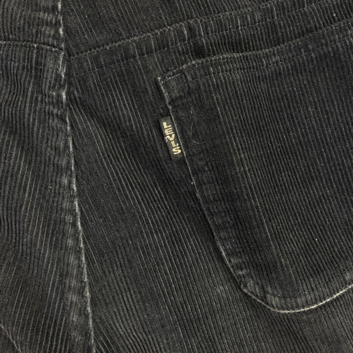 VTG 1970s BIG E MISS LEVIS LADIES CORDUROY CORDS FLARES BLACK GOLD TAB 30W 31L