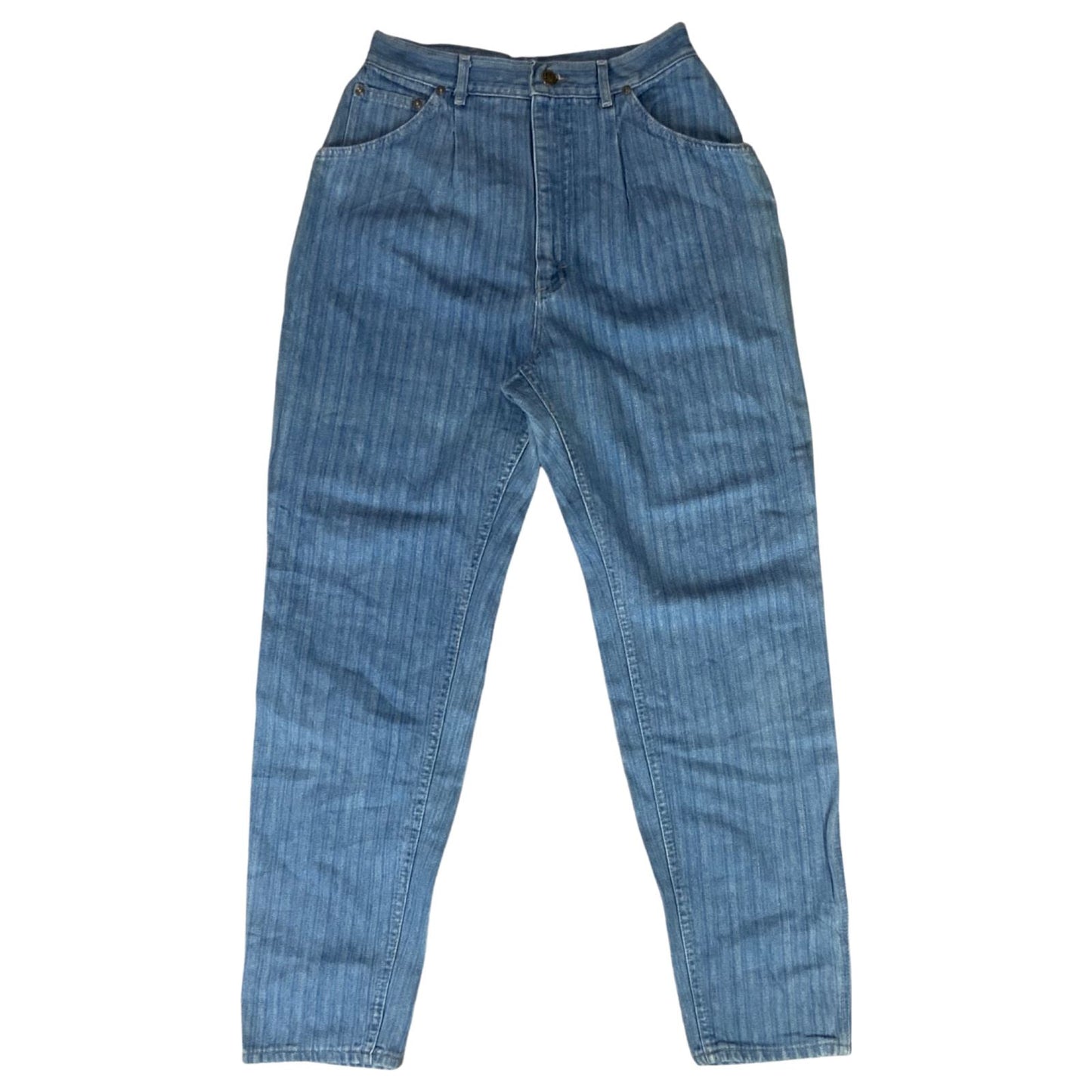 VTG USA UNION MADE LEE HERRINGBONE STRIPE DENIM HIGH WAIST JEANS WORKWEAR 28W 31