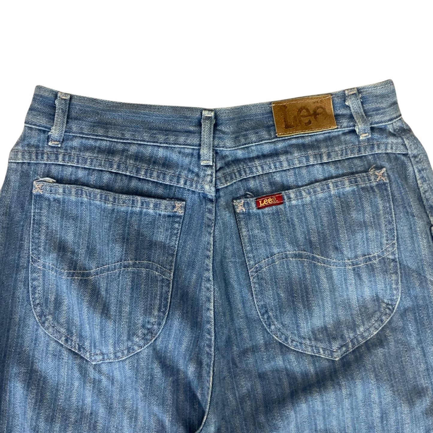 VTG USA UNION MADE LEE HERRINGBONE STRIPE DENIM HIGH WAIST JEANS WORKWEAR 28W 31