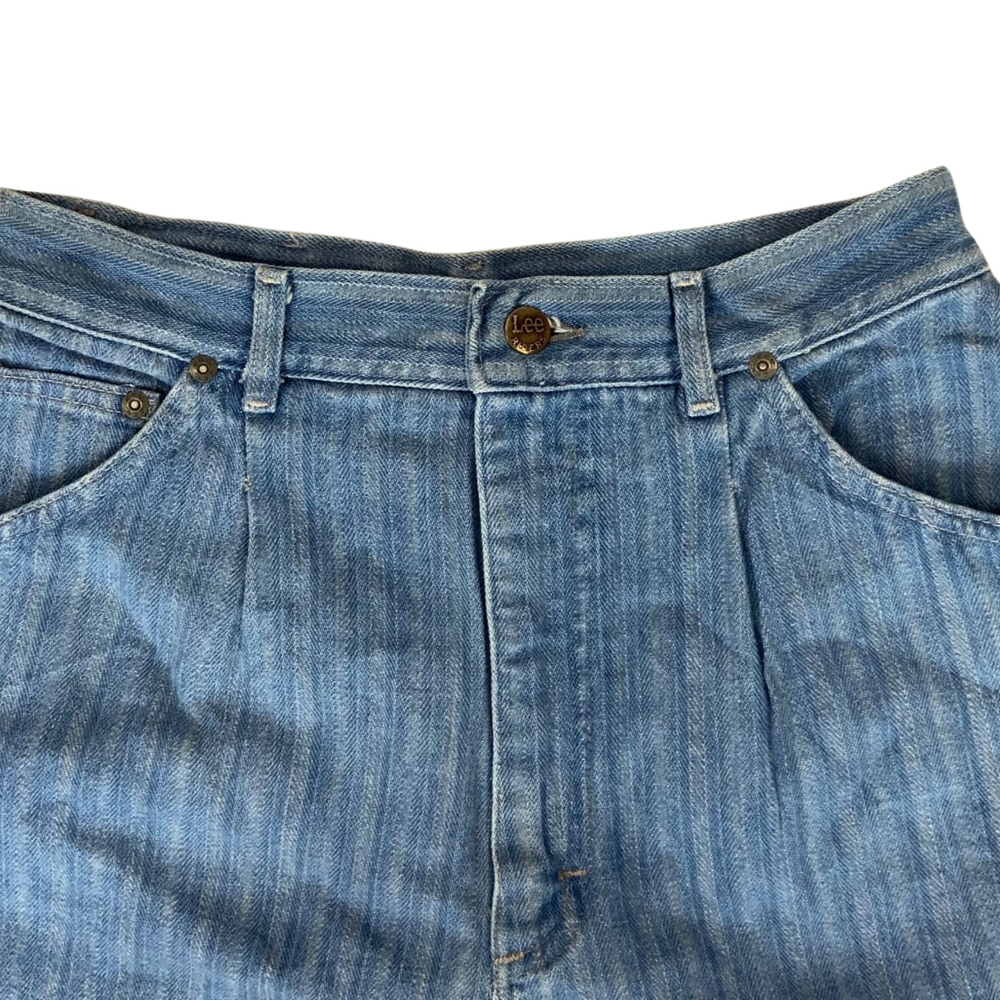 VTG USA UNION MADE LEE HERRINGBONE STRIPE DENIM HIGH WAIST JEANS WORKWEAR 28W 31