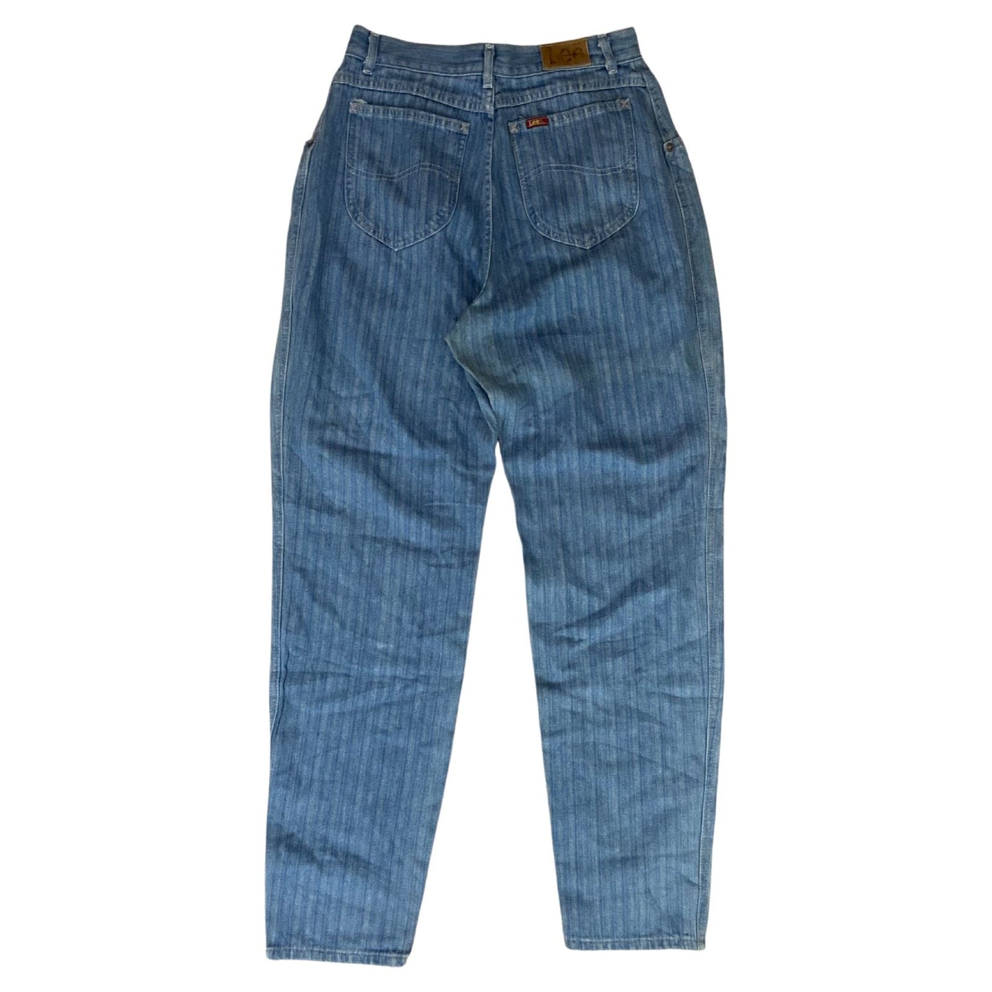 VTG USA UNION MADE LEE HERRINGBONE STRIPE DENIM HIGH WAIST JEANS WORKWEAR 28W 31
