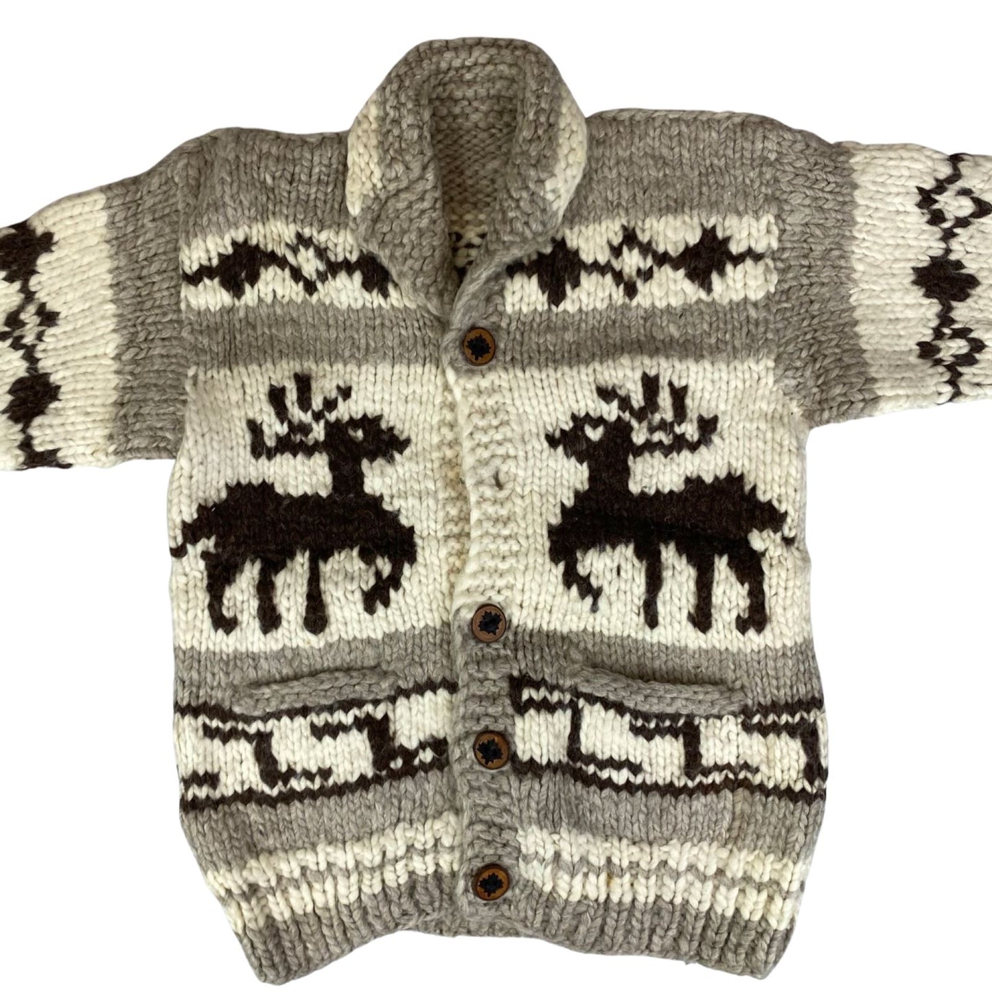 VTG NATIVE CANADIAN COWICHAN INDIAN HAND KNIT CARDIGAN ROCKABILLY HOT ROD S 36”
