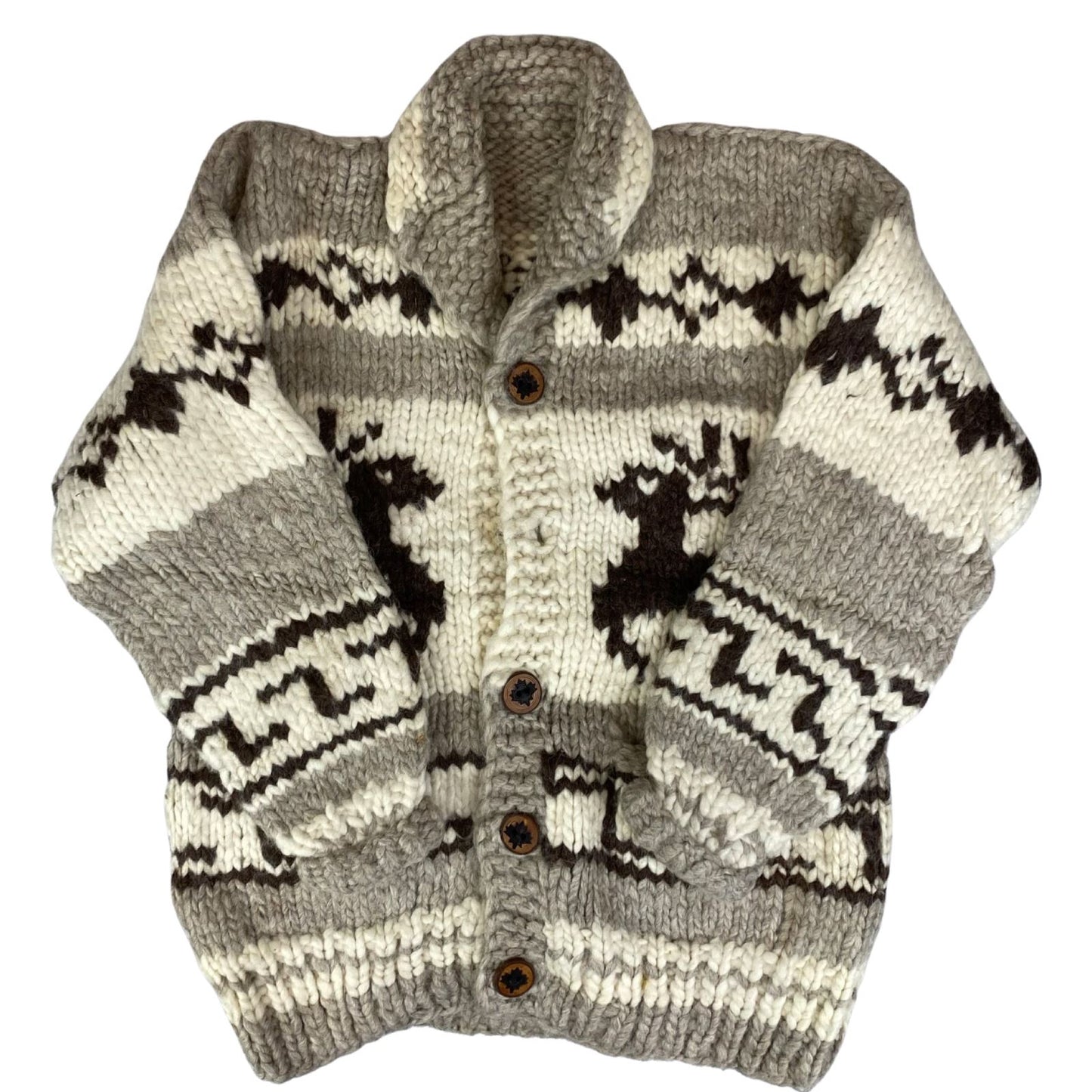 VTG NATIVE CANADIAN COWICHAN INDIAN HAND KNIT CARDIGAN ROCKABILLY HOT ROD S 36”