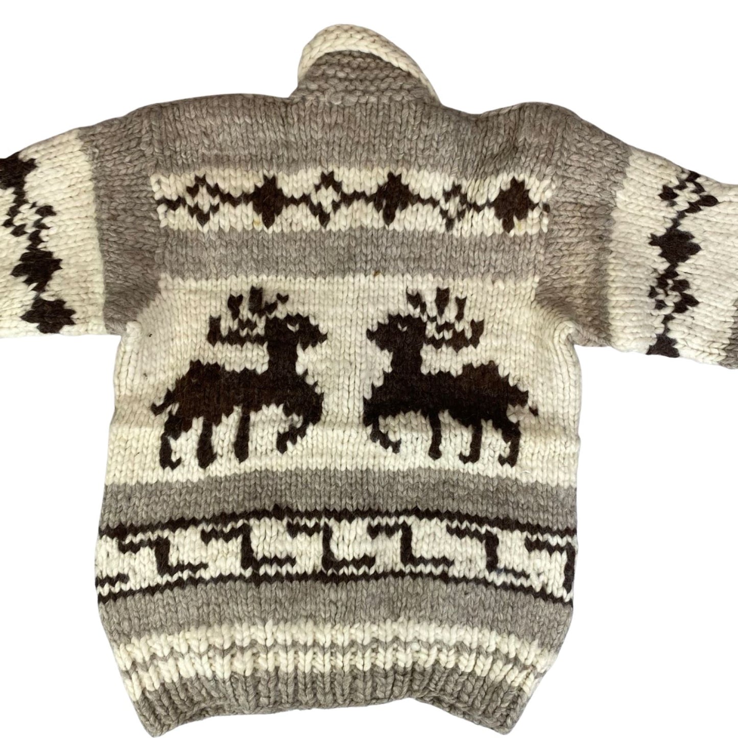 VTG NATIVE CANADIAN COWICHAN INDIAN HAND KNIT CARDIGAN ROCKABILLY HOT ROD S 36”