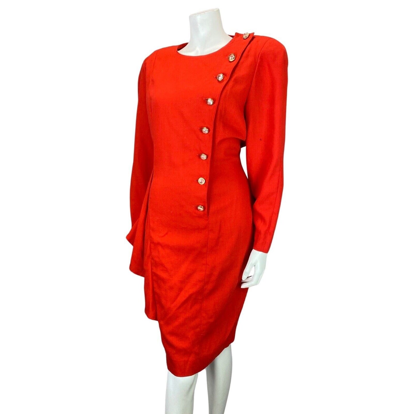 Vintage 80s Red Guy Laroche Working Girl Ruffle Suit Dress 12 14 M