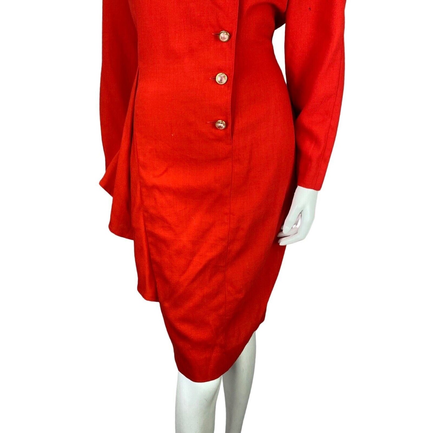 Vintage 80s Red Guy Laroche Working Girl Ruffle Suit Dress 12 14 M