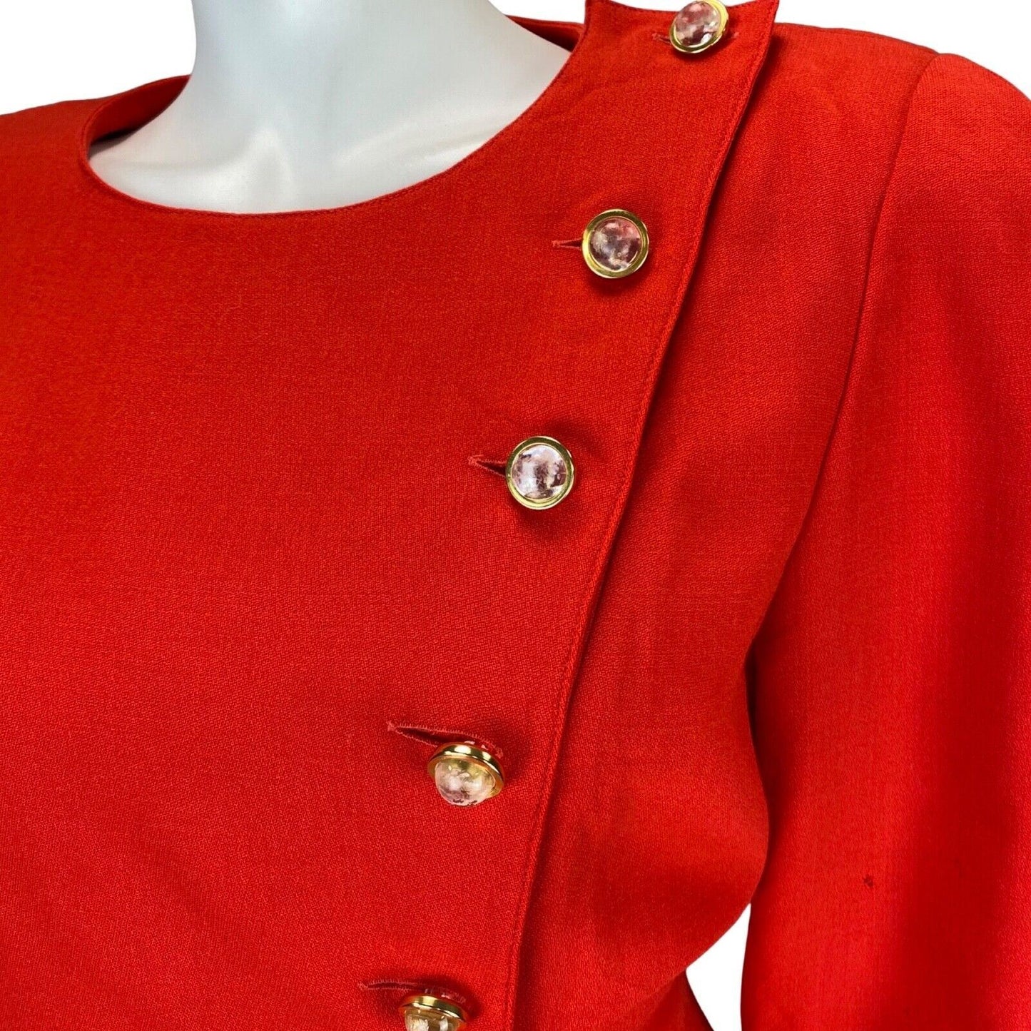 Vintage 80s Red Guy Laroche Working Girl Ruffle Suit Dress 12 14 M