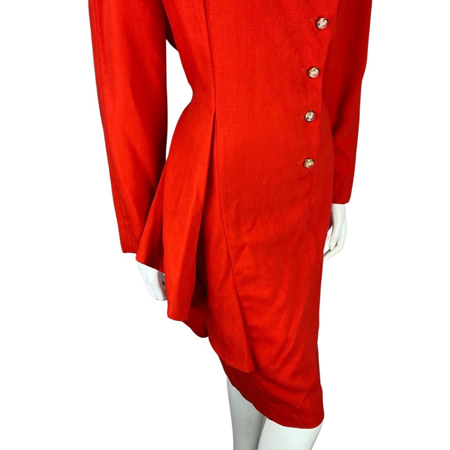Vintage 80s Red Guy Laroche Working Girl Ruffle Suit Dress 12 14 M