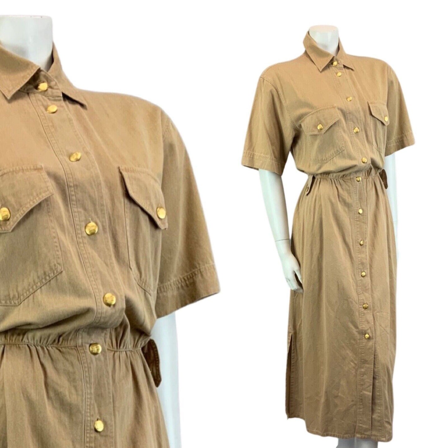 Vintage 90s Beige Burberrys Safari Button Nova Check Maxi Dress 12 14 M