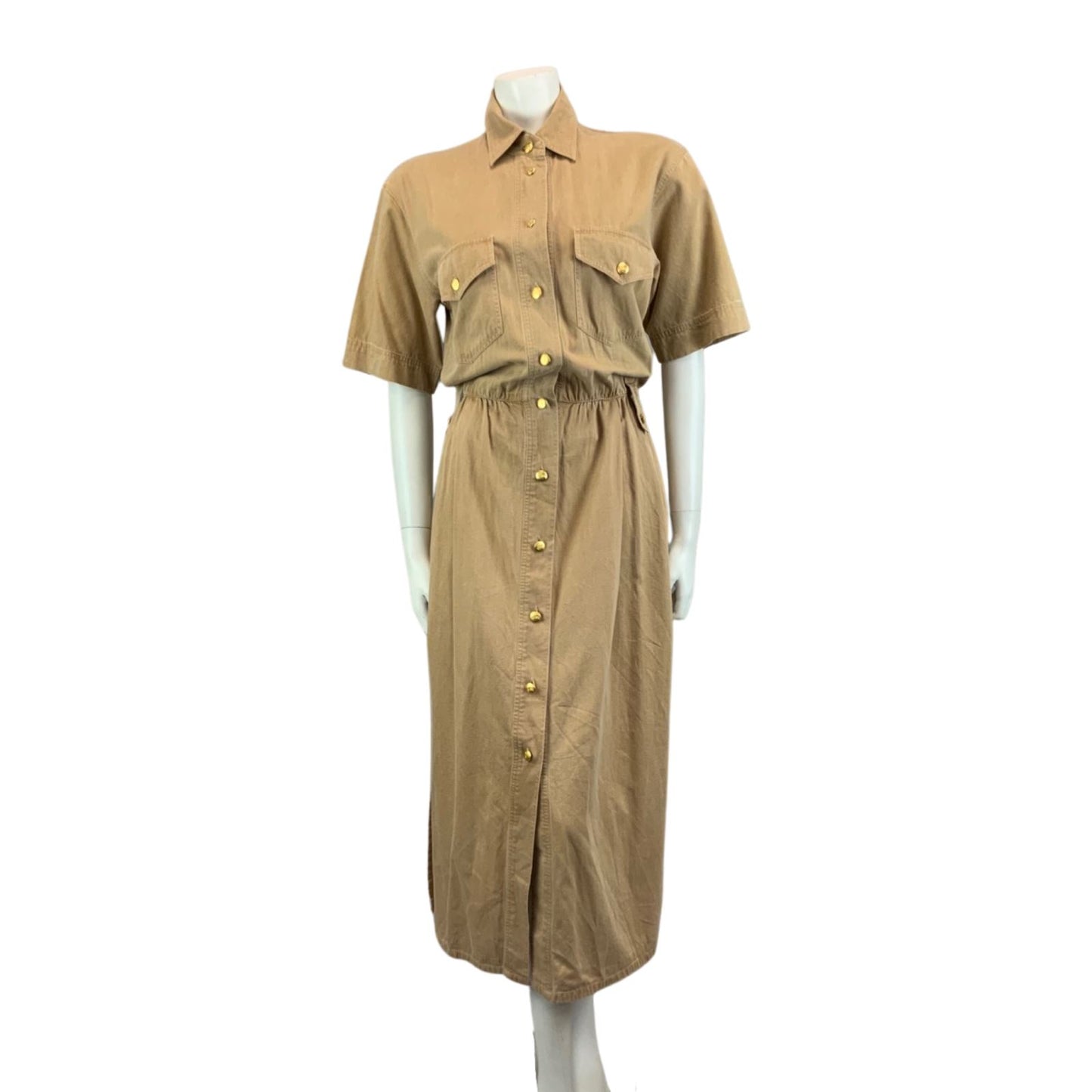 Vintage 90s Beige Burberrys Safari Button Nova Check Maxi Dress 12 14 M