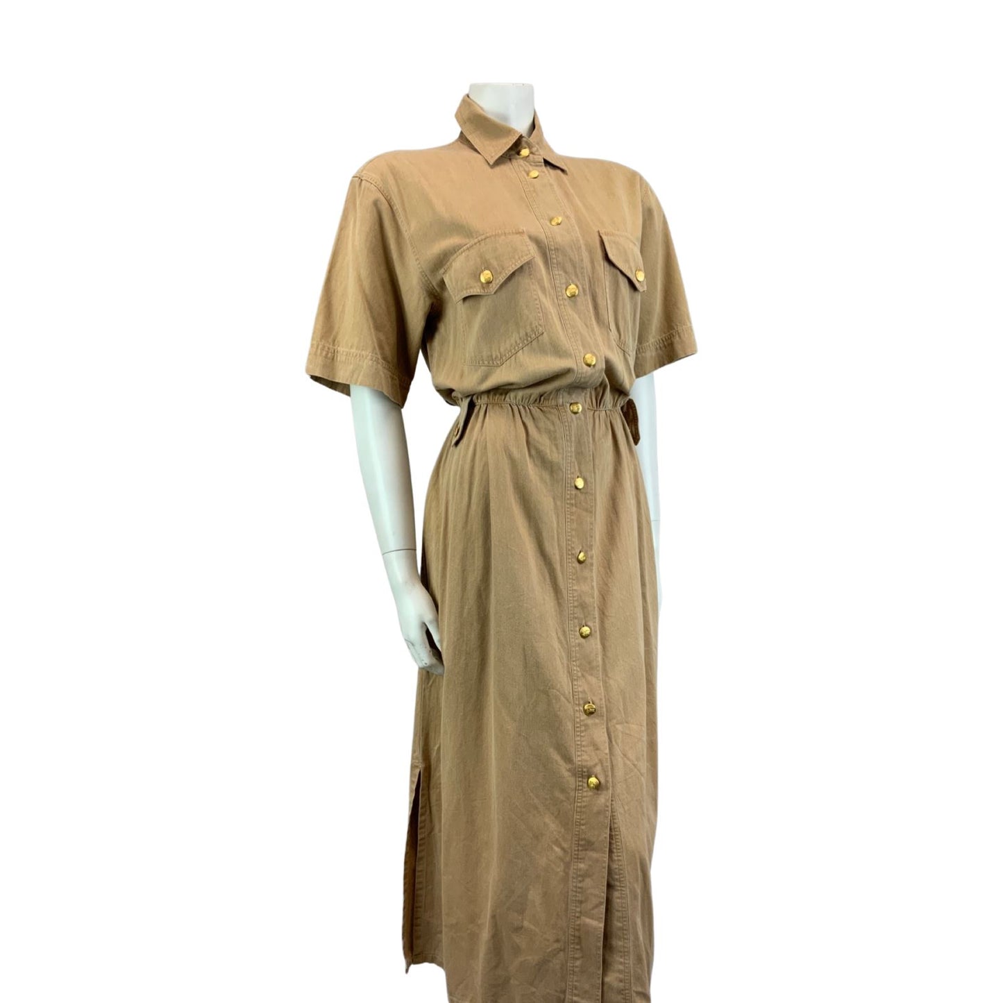 Vintage 90s Beige Burberrys Safari Button Nova Check Maxi Dress 12 14 M
