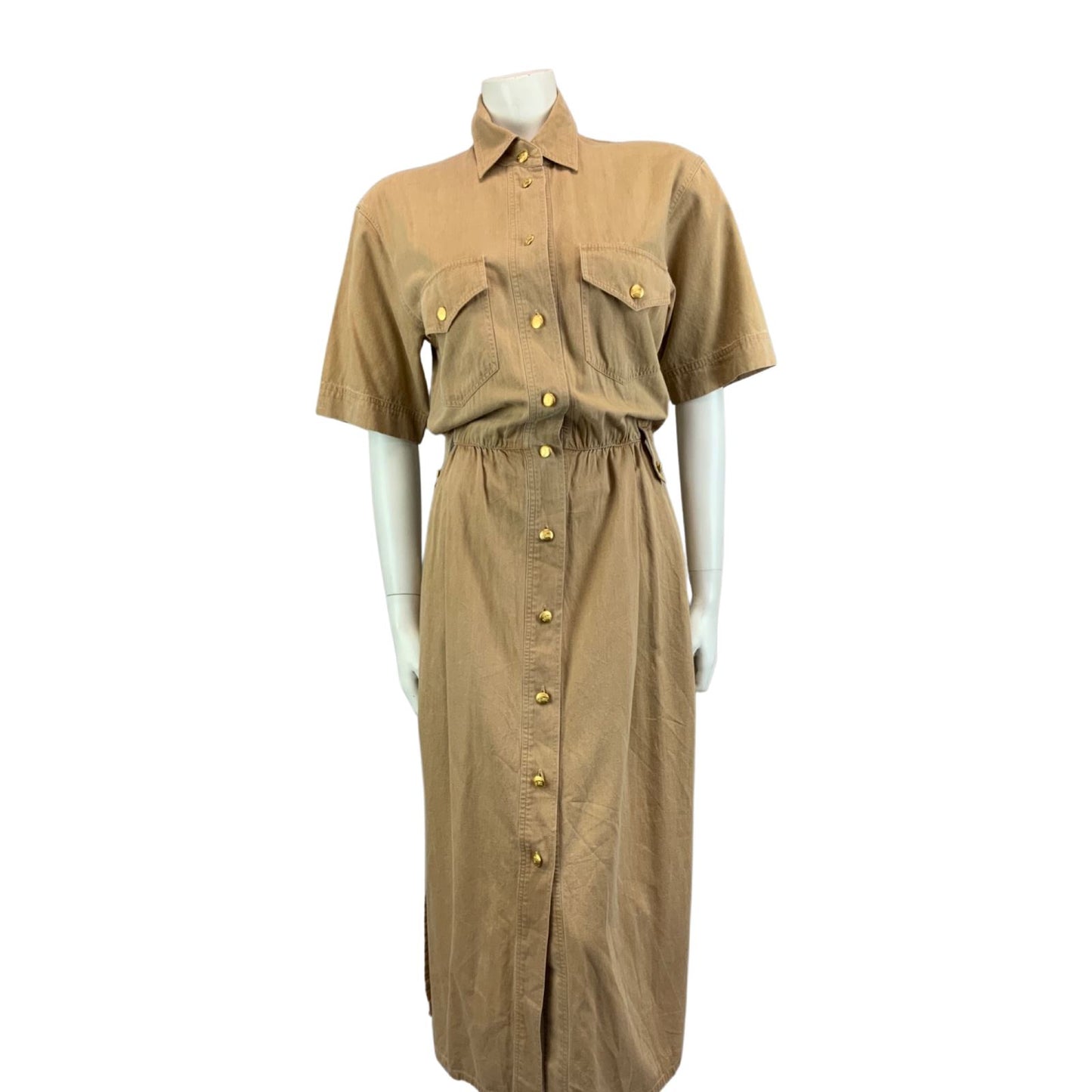 Vintage 90s Beige Burberrys Safari Button Nova Check Maxi Dress 12 14 M