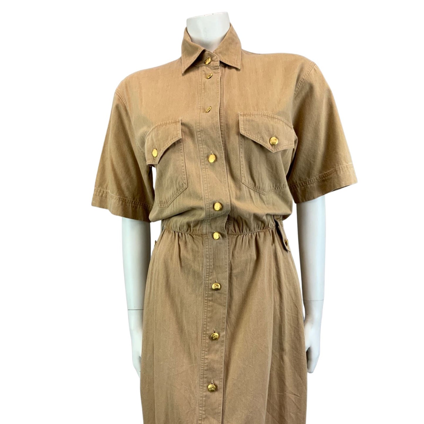 Vintage 90s Beige Burberrys Safari Button Nova Check Maxi Dress 12 14 M