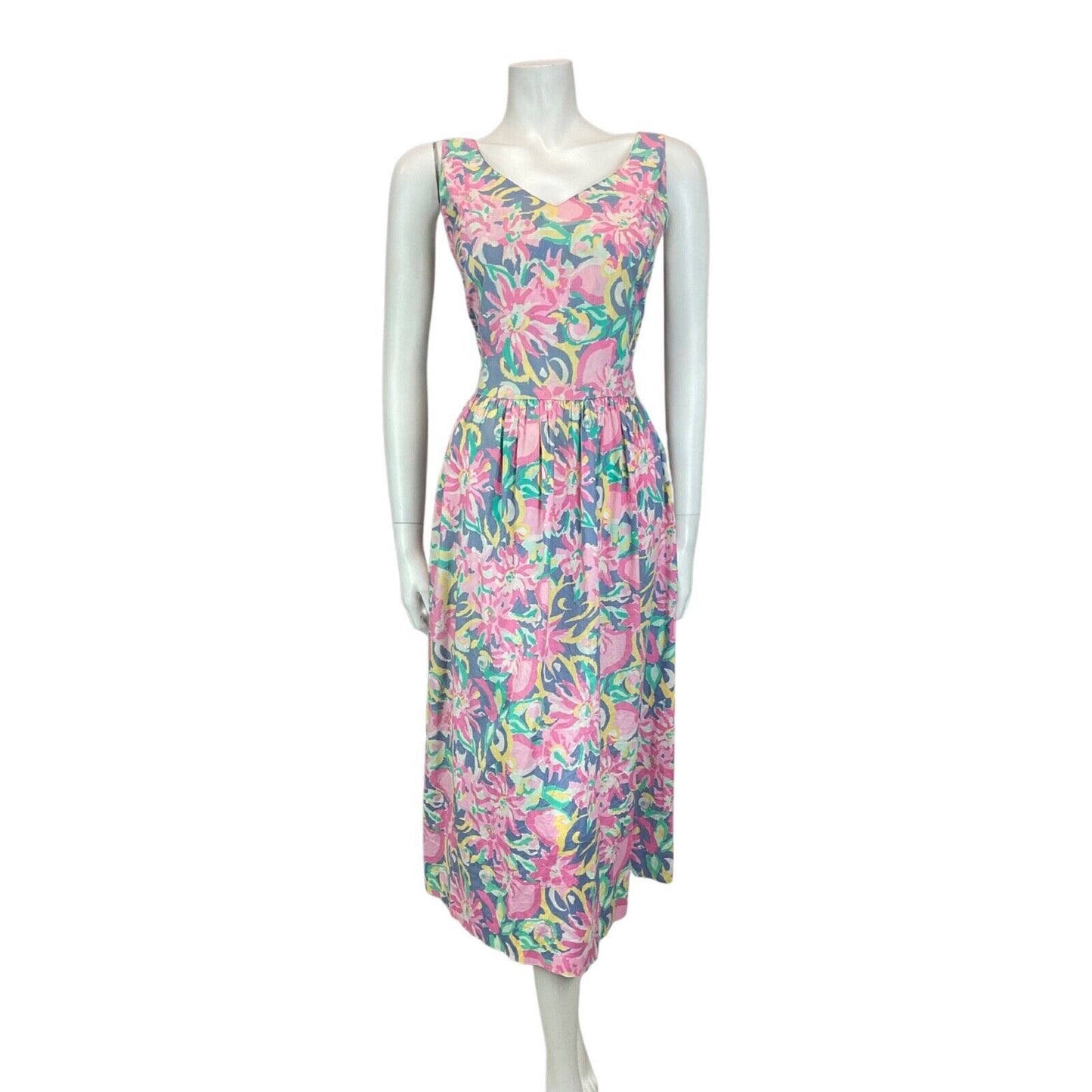 Vintage 80s Pink Purple Yellow Laura Ashley Floral Empire Dress 8 10 S