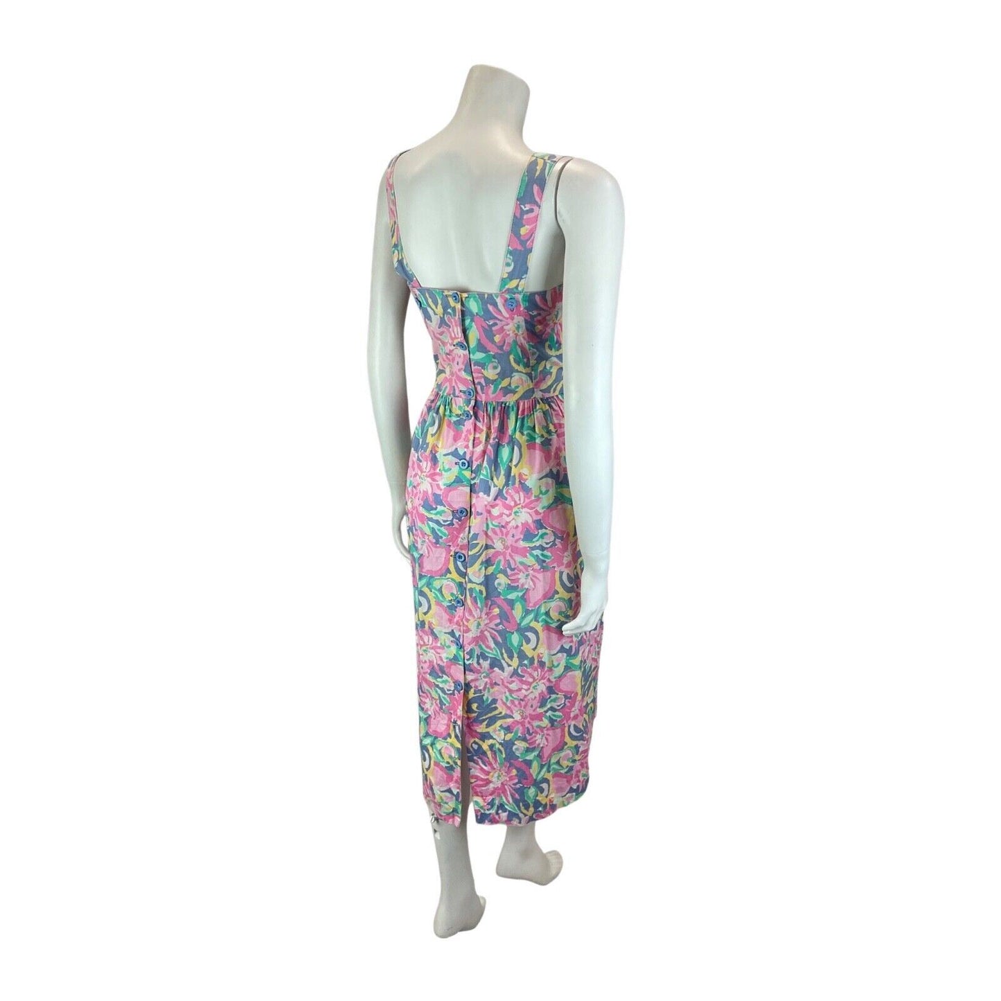 Vintage 80s Pink Purple Yellow Laura Ashley Floral Empire Dress 8 10 S