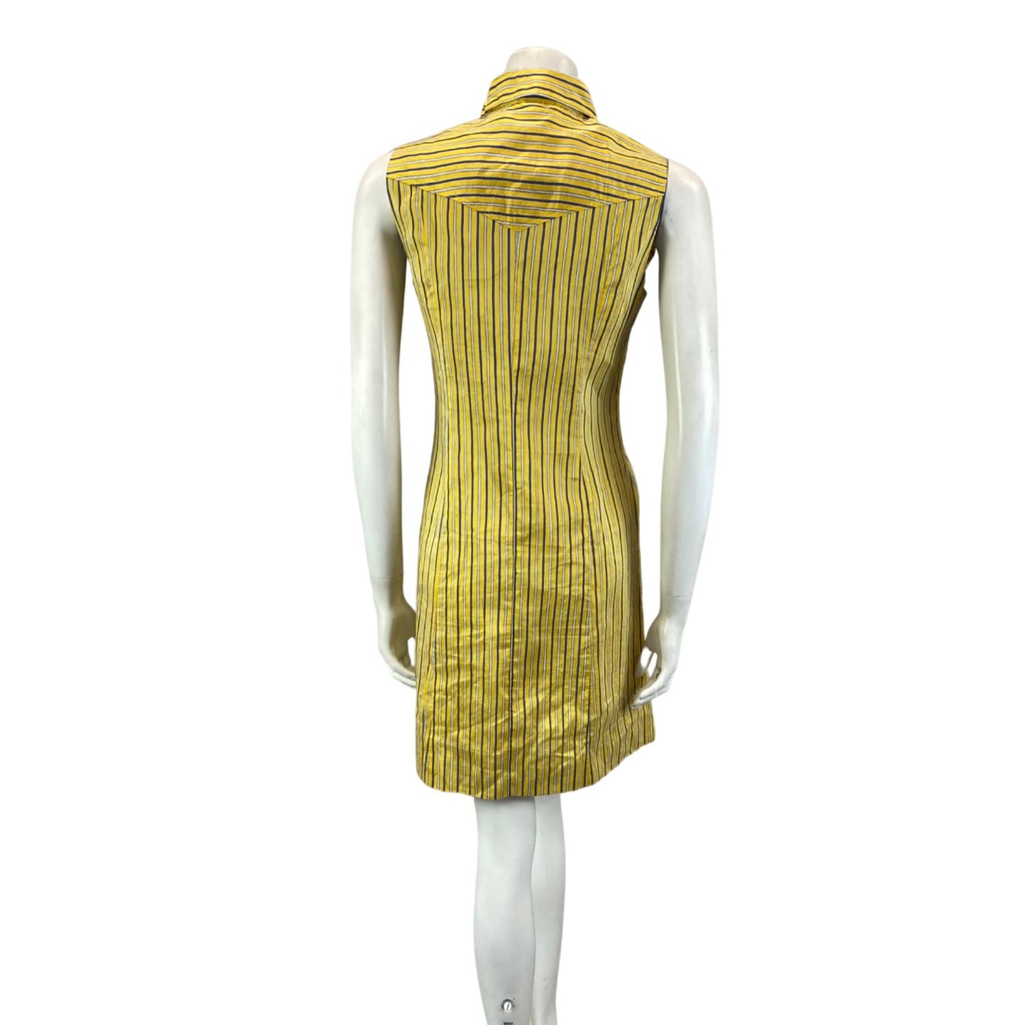 Vintage 90s Pringle Yellow Blue Striped Button Summer Shirt Dress 8 10 S
