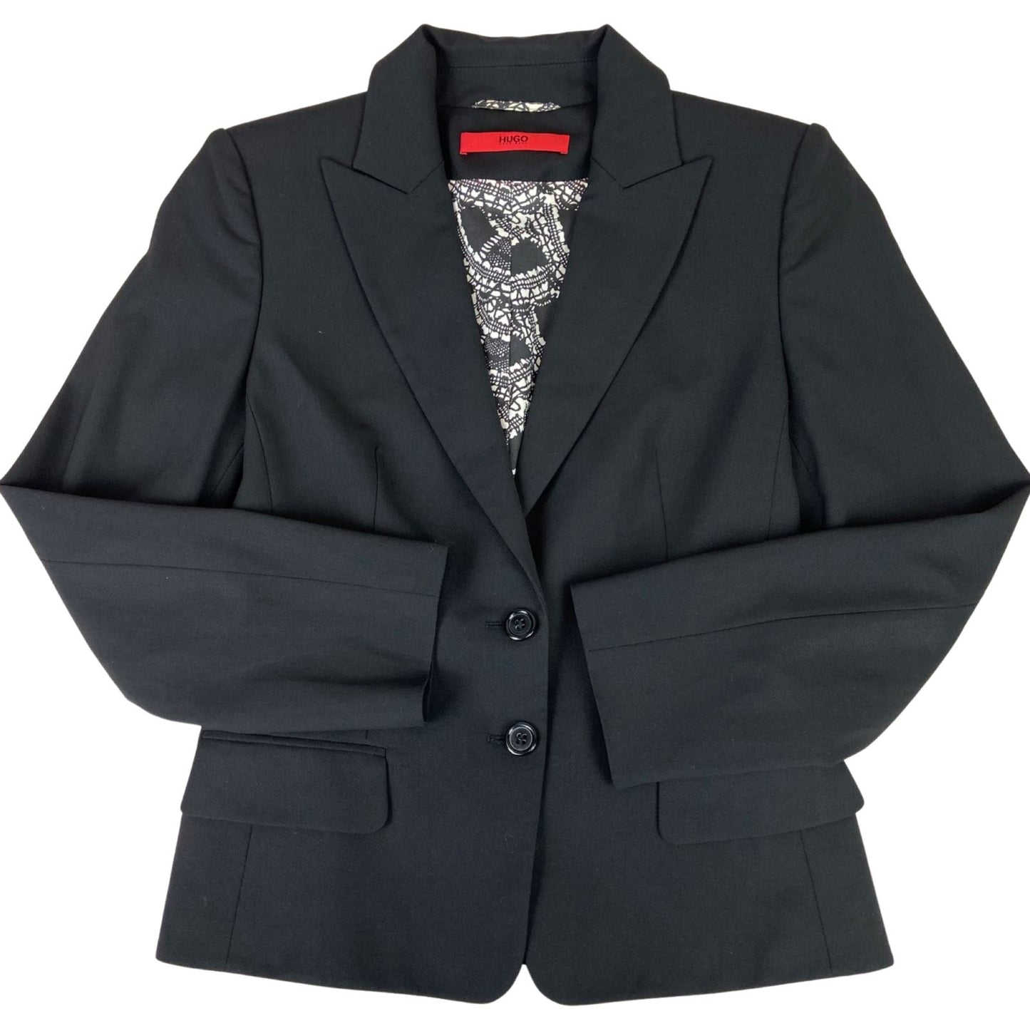 Vintage 90s 00s Black Hugo Boss Button Up Women's Fitted Blazer S 8/10