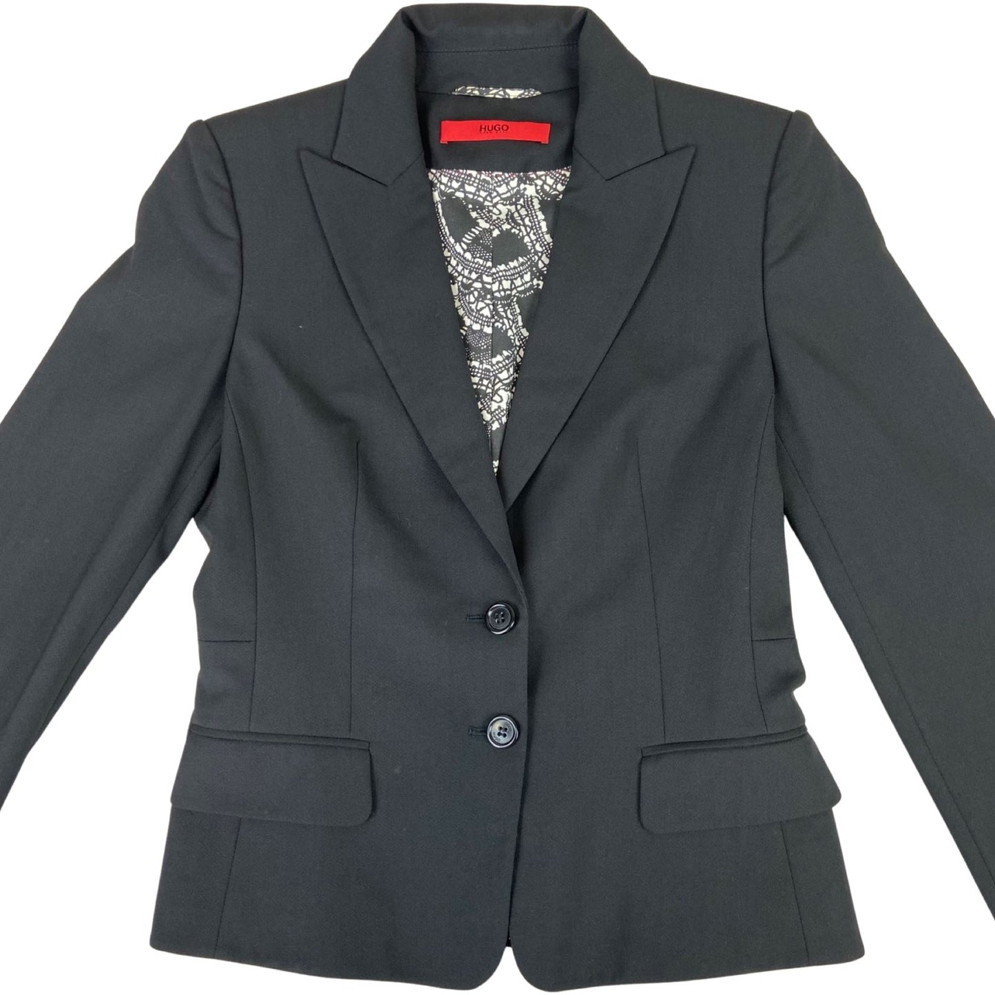 Vintage 90s 00s Black Hugo Boss Button Up Women's Fitted Blazer S 8/10