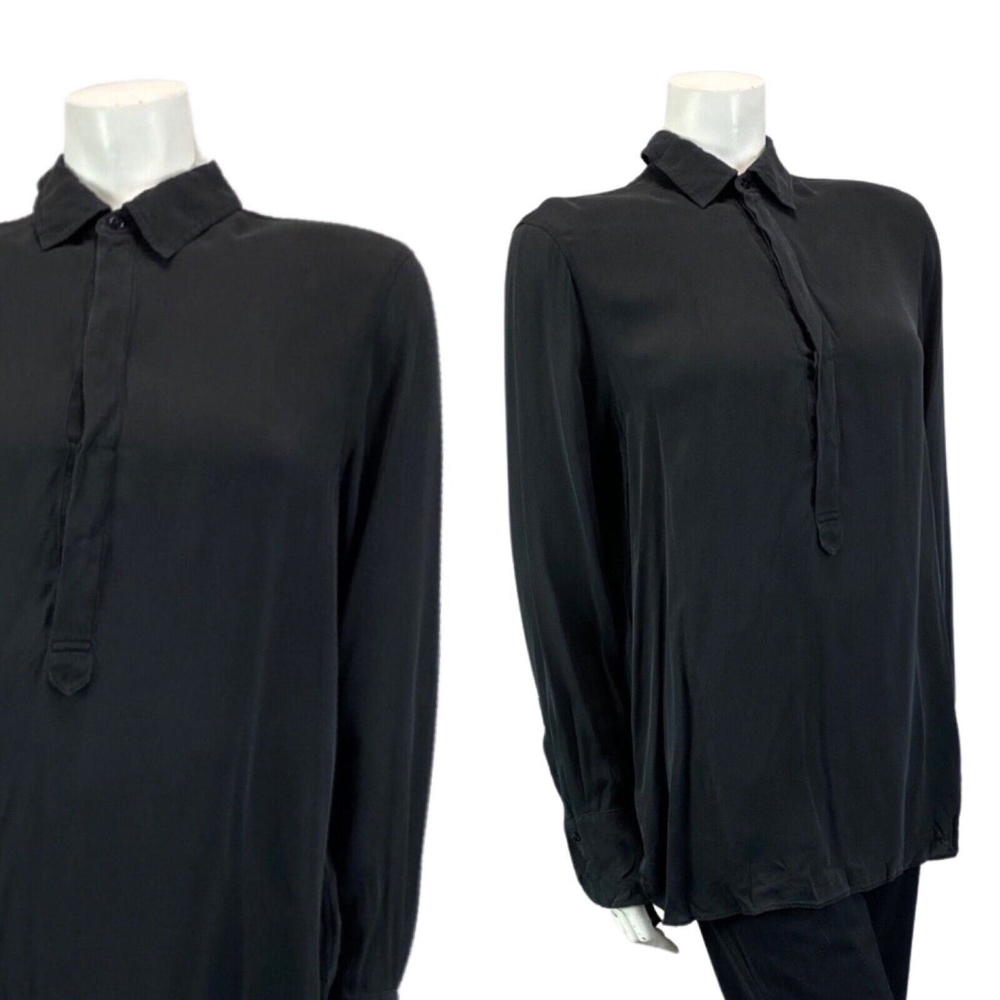 PRELOVED 00S BLACK POLO RALPH LAUREN SEMI SHEER PARTY 100% SILK BLOUSE 12 14 M