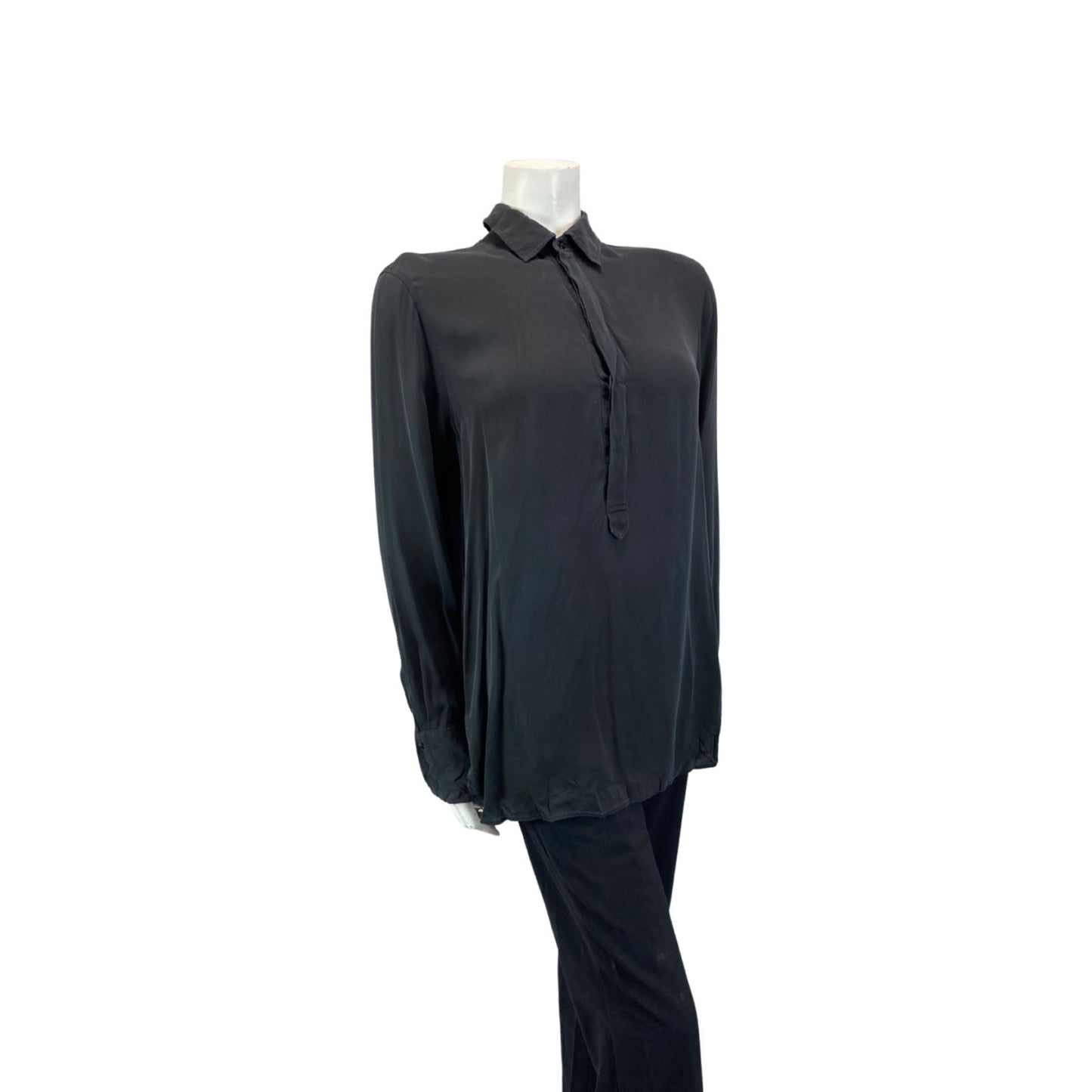 PRELOVED 00S BLACK POLO RALPH LAUREN SEMI SHEER PARTY 100% SILK BLOUSE 12 14 M