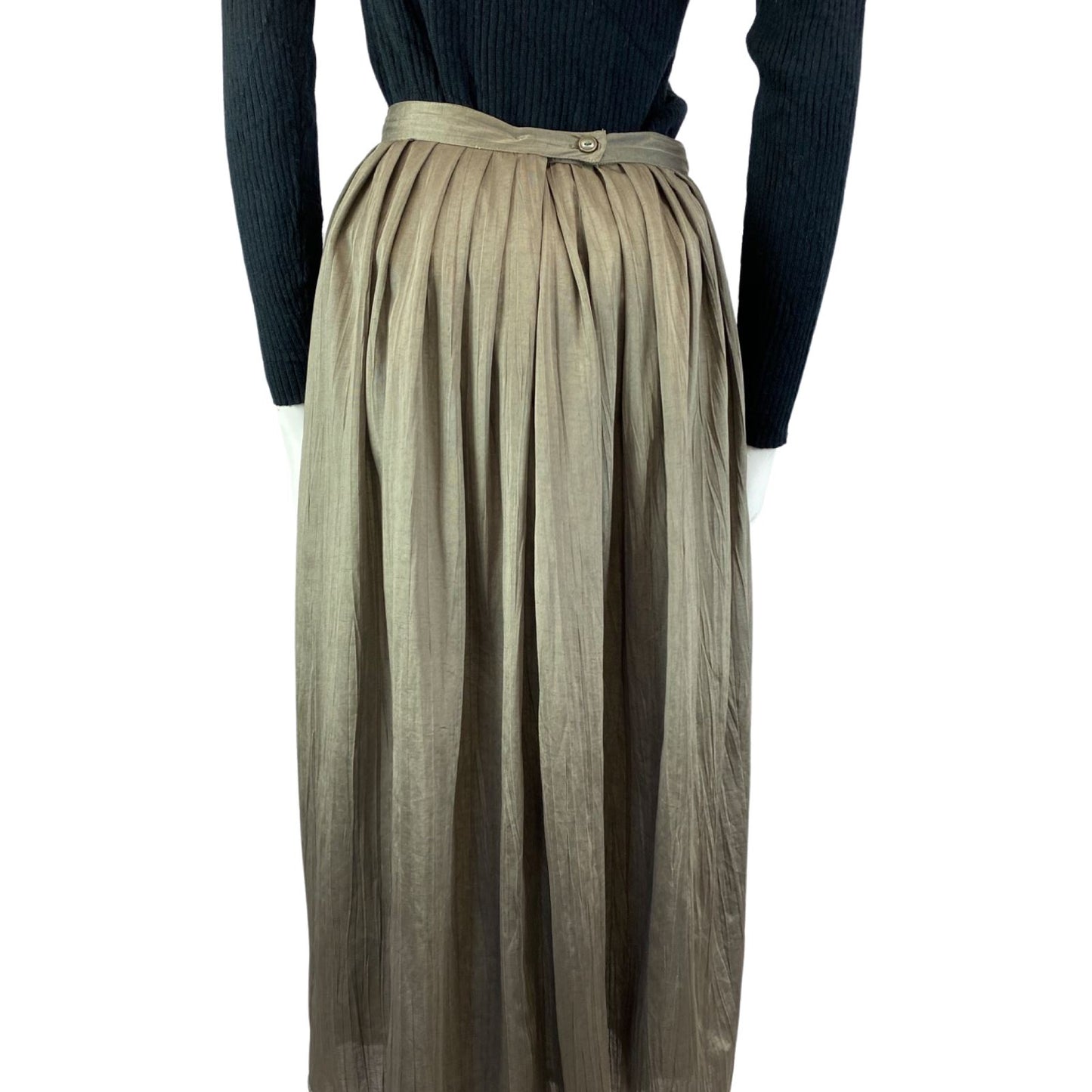 Vintage Khaki Green 90s Cacharel Long Maxi Pleated A-Line Circle Skirt S 8 10