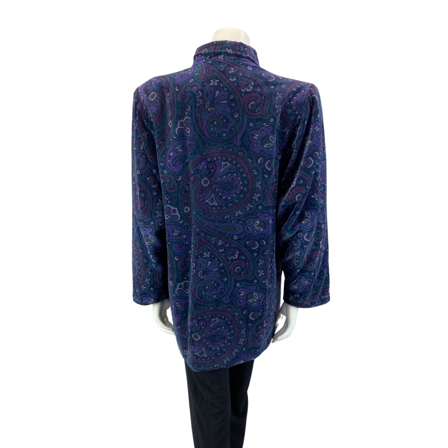 VINTAGE 70S 80S BLUE PURPLE BETTY BARCLAY VELVET PAISLEY PARTY BLOUSE JACKET M