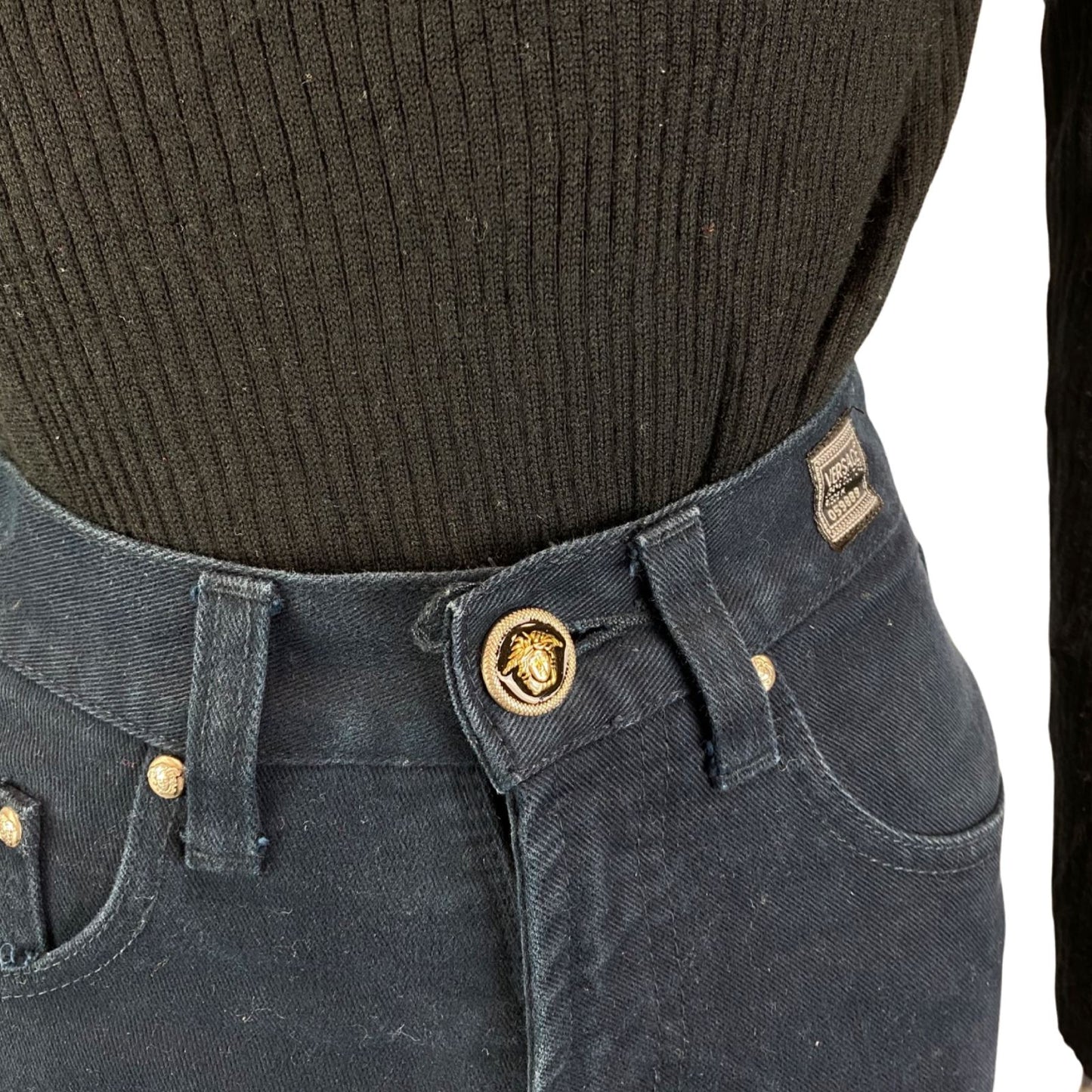 Vintage 90s Dark Blue DESIGNER Versace Jeans Couture Skinny Fit Mom Jeans XS 4 6