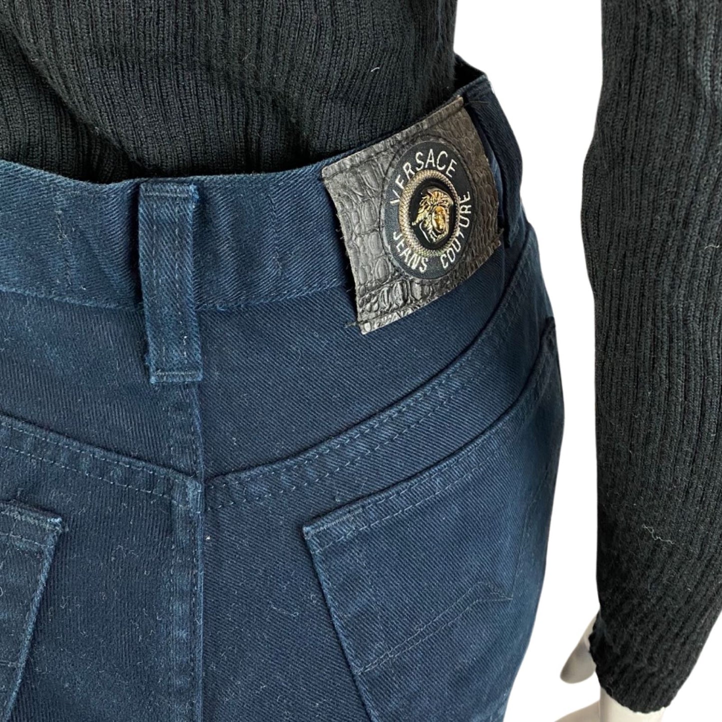 Vintage 90s Dark Blue DESIGNER Versace Jeans Couture Skinny Fit Mom Jeans XS 4 6