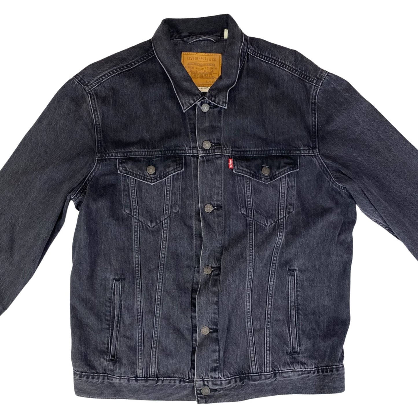 BLACK LEVIS PREMIUM BIG E TYPE 3 TRUCKER DENIM JACKET RED TAB ROCKABILLY 42 L