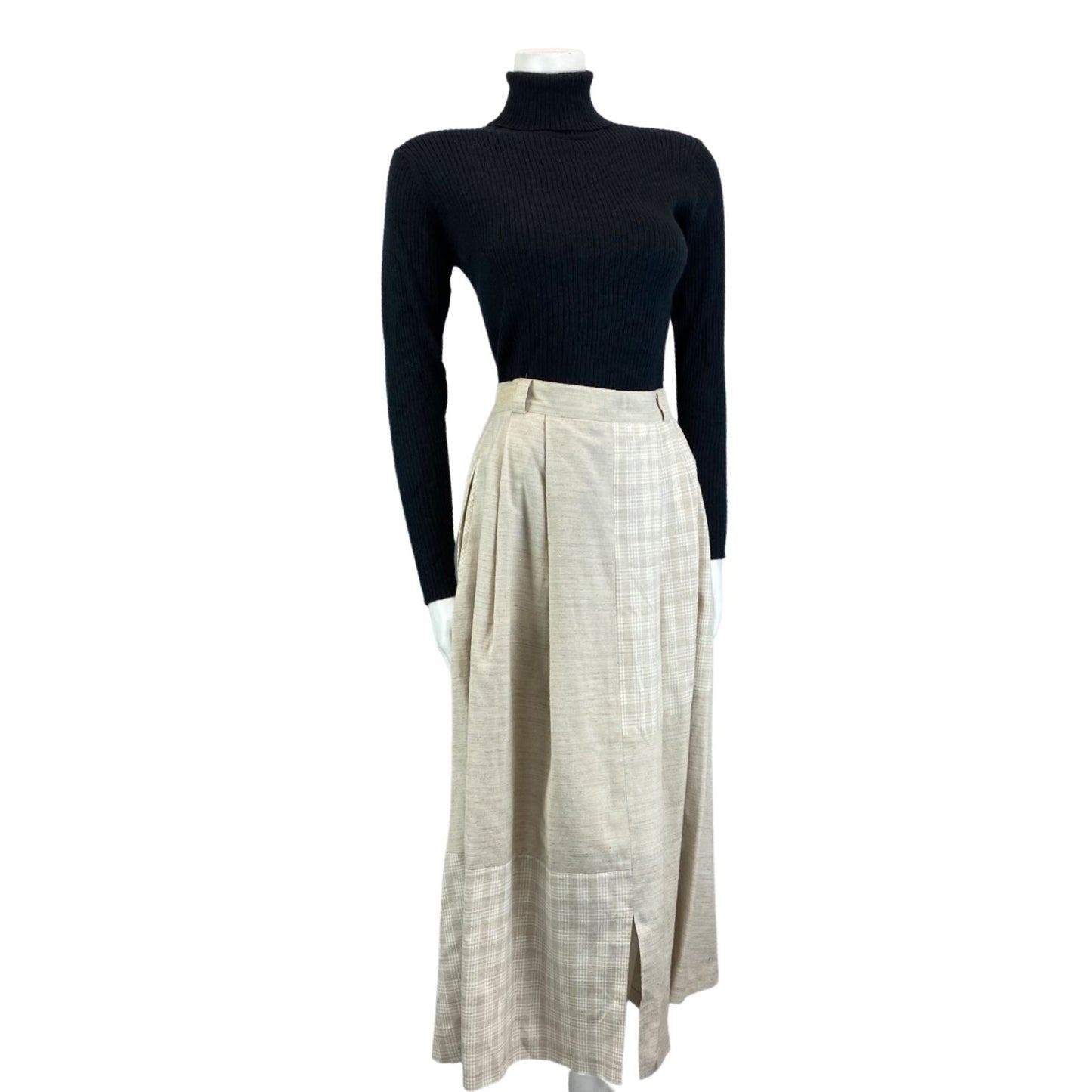 Vintage 90s 00s Cream Landhaus Gingham Linen Long Maxi Skirt S 8/10