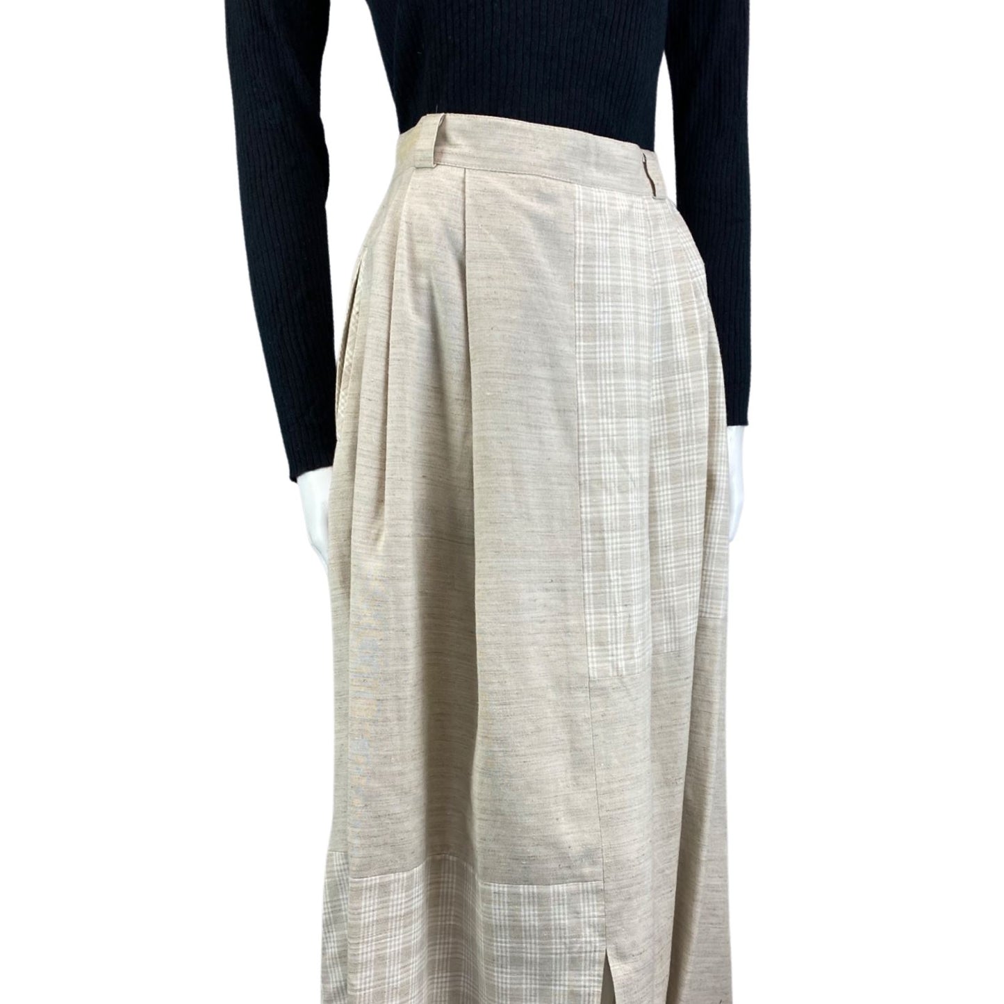 Vintage 90s 00s Cream Landhaus Gingham Linen Long Maxi Skirt S 8/10