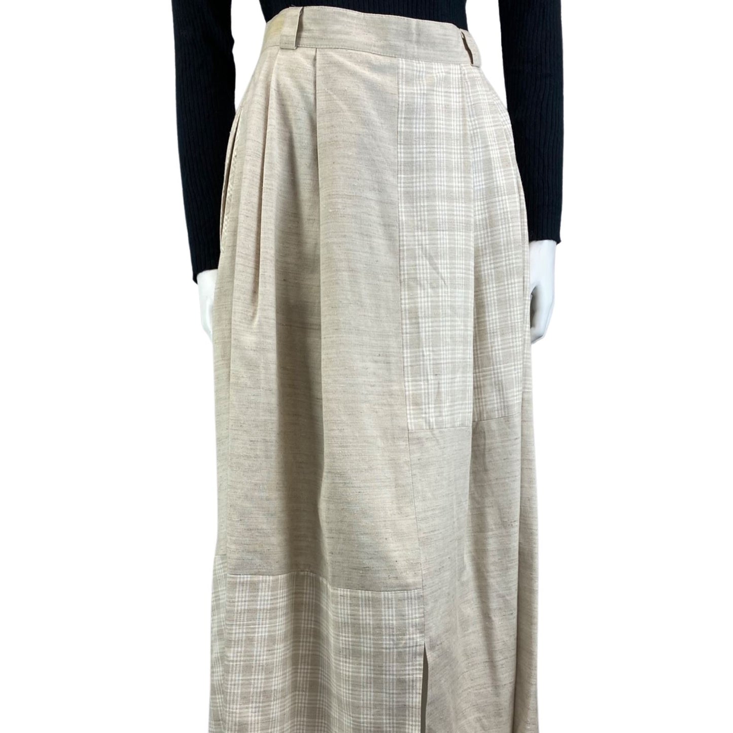 Vintage 90s 00s Cream Landhaus Gingham Linen Long Maxi Skirt S 8/10