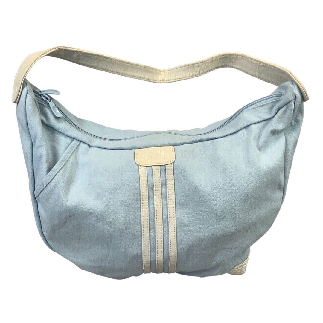 Vintage 90s 00s Blue White Adidas Canvas Style Shoulder Slouch Sports Bag