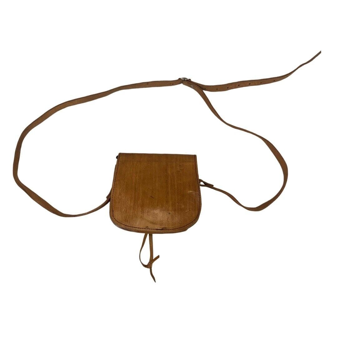 VINTAGE 60s 70s BROWN TOOLED LEATHER BOHO FLORAL VINE LEAFY MINI SHOULDER BAG
