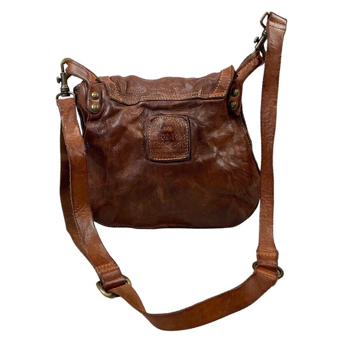 Vintage 80s Brown Campomaggi Embossed Embellished Cross Body Satchel Bag