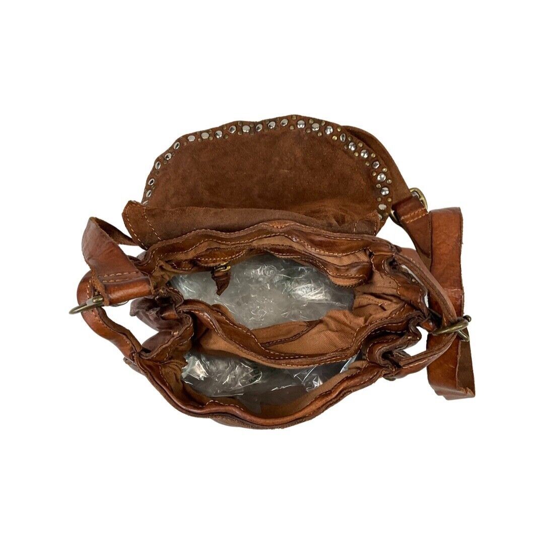 Vintage 80s Brown Campomaggi Embossed Embellished Cross Body Satchel Bag