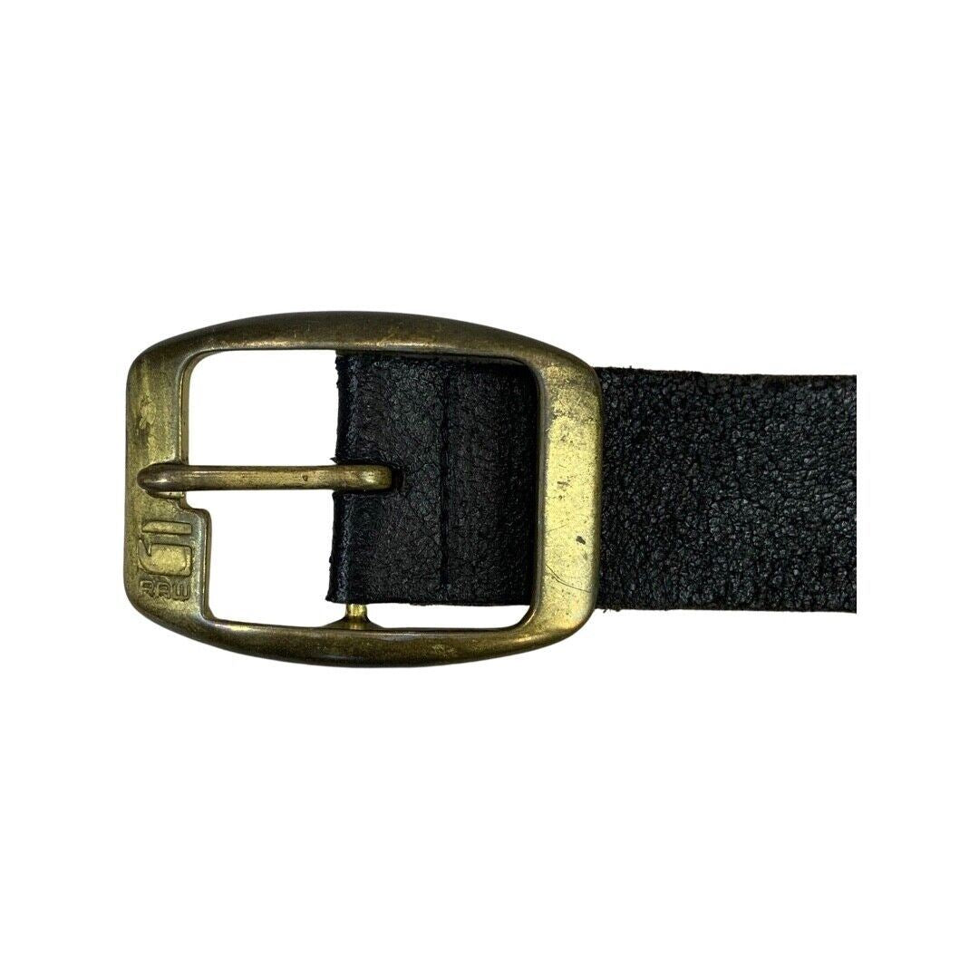 Vintage 90s 00s Brown Leather G Star Raw Denim Engraved Brass Buckle Belt M/L