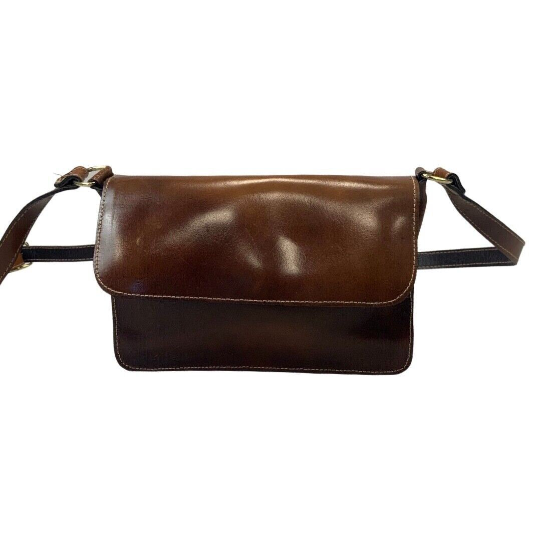 Vintage 80s 90s Brown Shiny Leather Mini Cross Body Bag