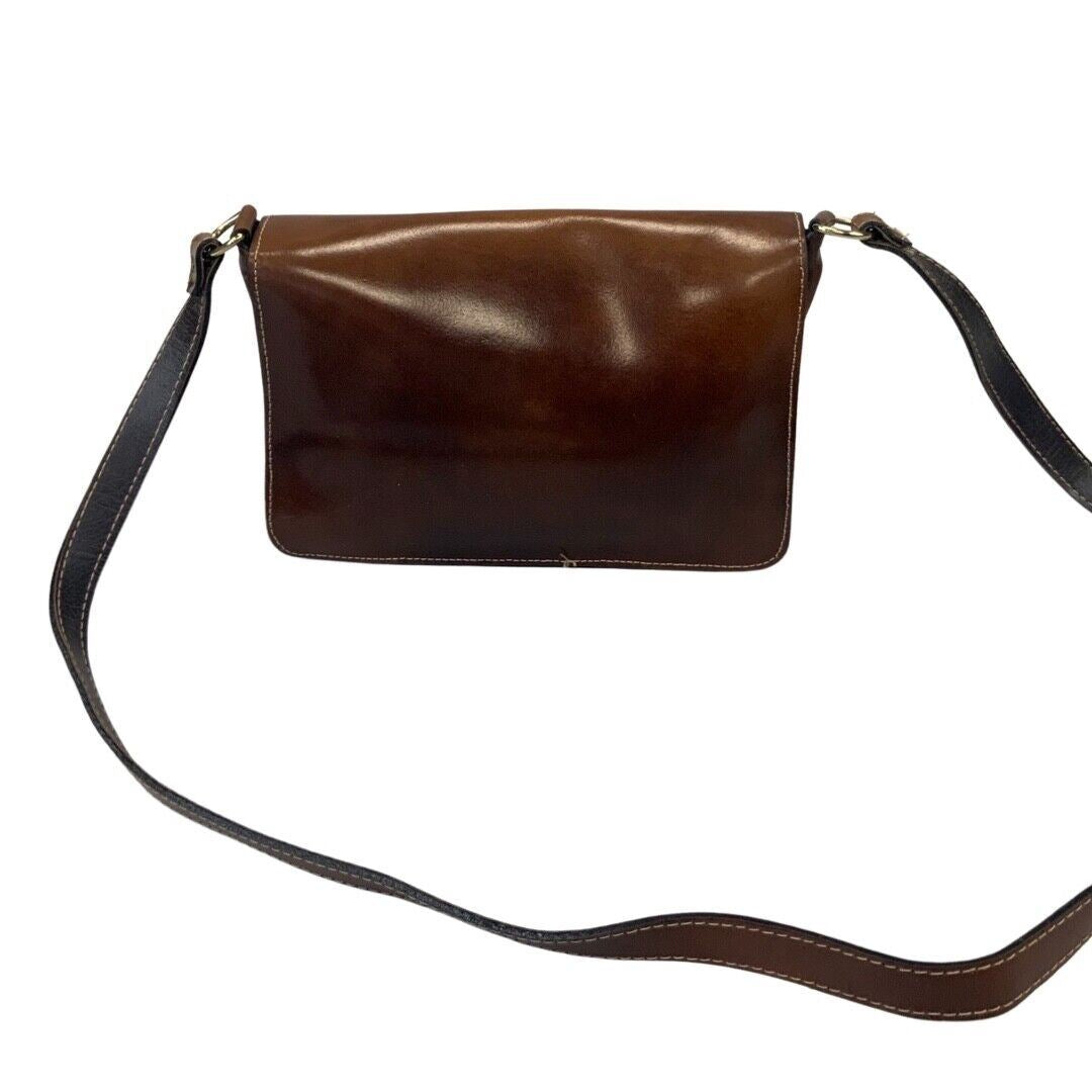 Vintage 80s 90s Brown Shiny Leather Mini Cross Body Bag