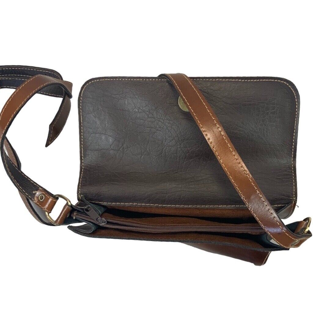 Vintage 80s 90s Brown Shiny Leather Mini Cross Body Bag